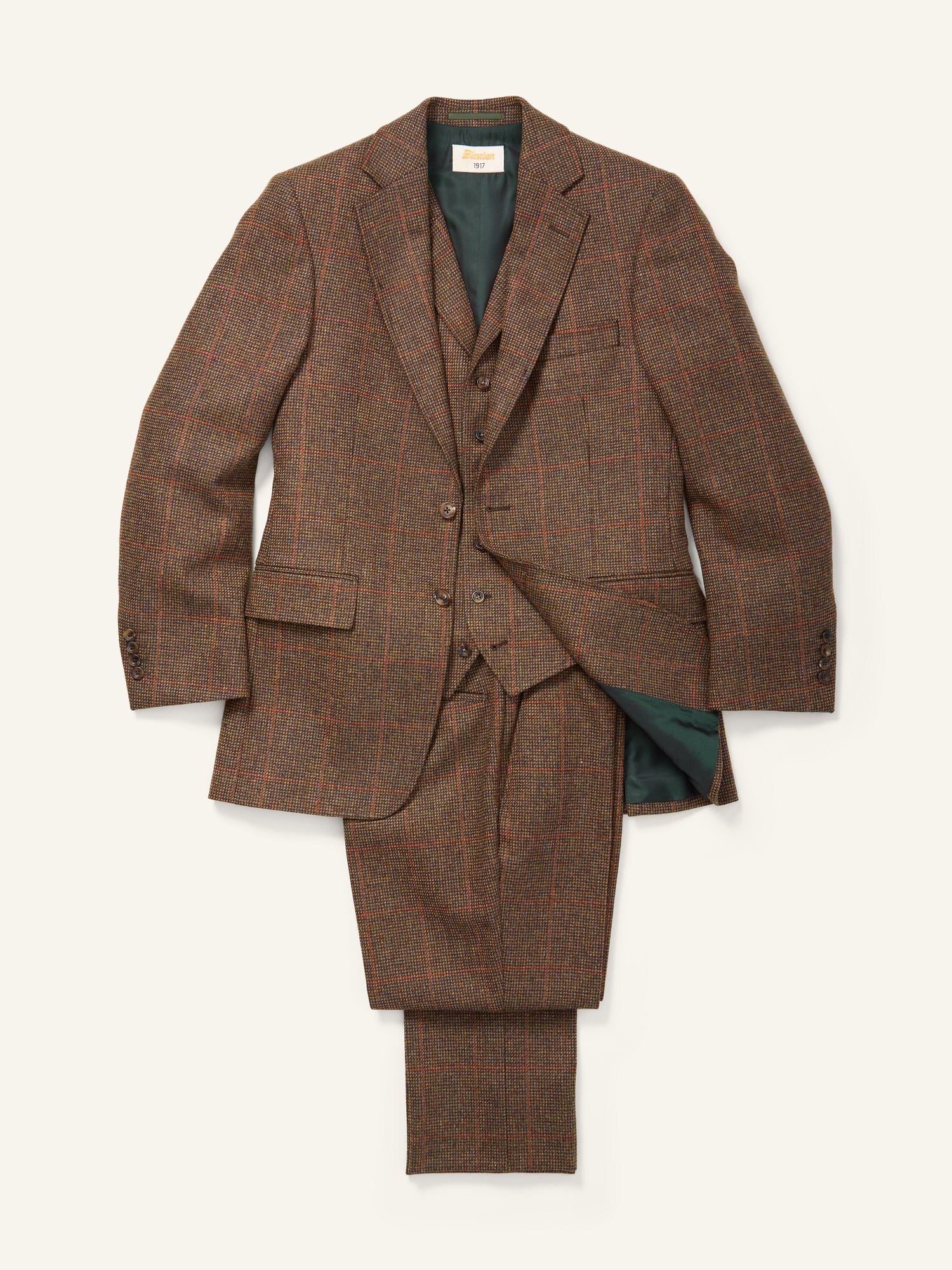 3-Piece Tweed Suit Brown Windowpane