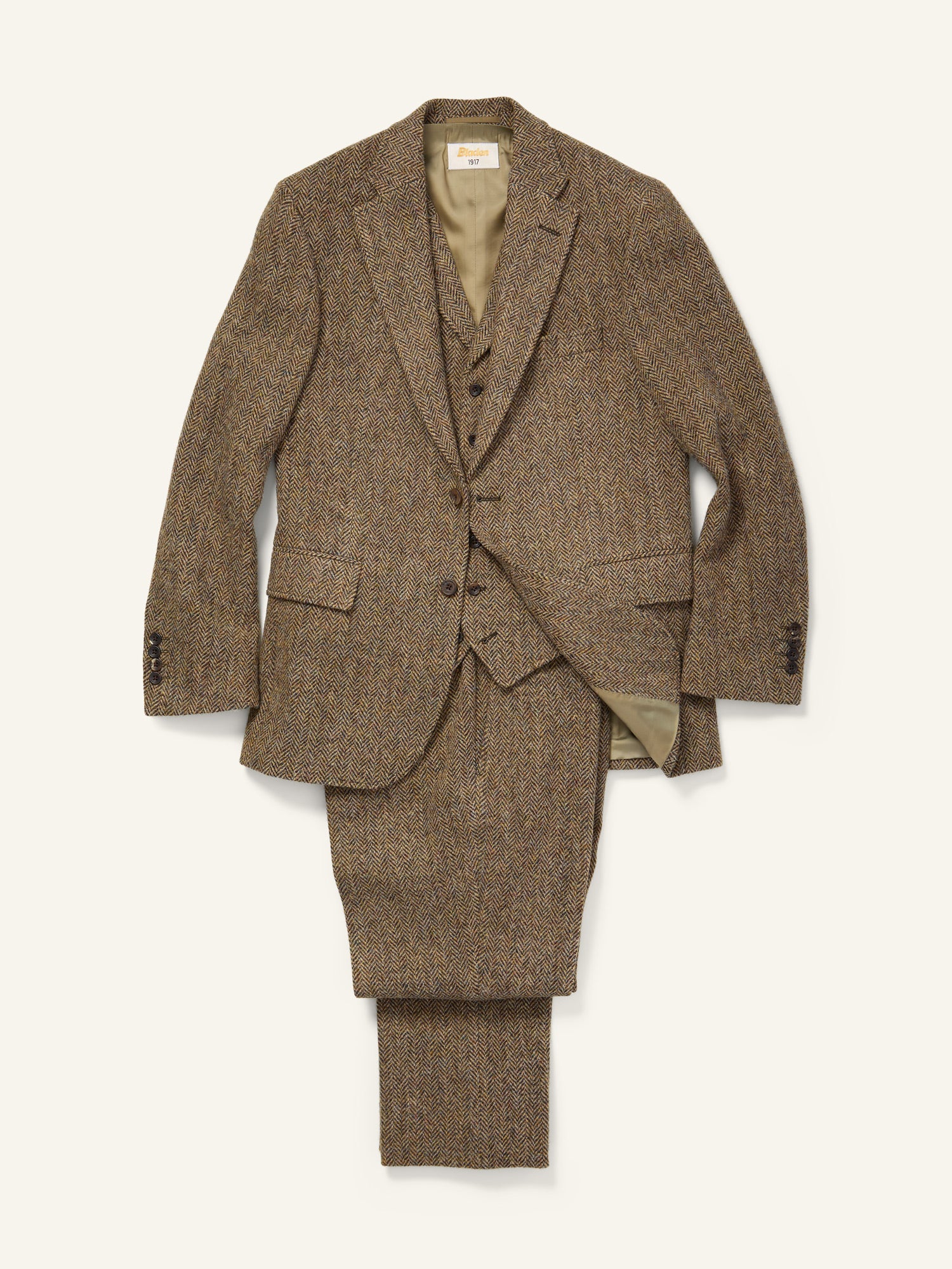 Harris Tweed 3-piece Suit Beige Herringbone
