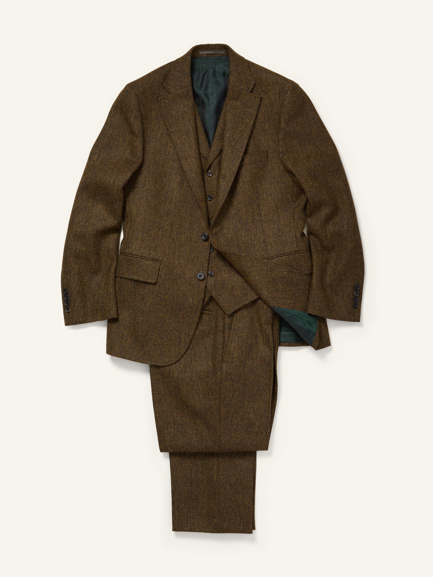 Lynford Herringbone Tweed Waistcoat Olive