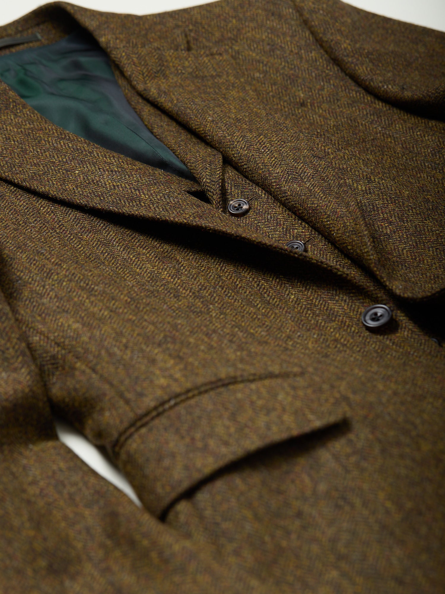 Lynford Herringbone Tweed Waistcoat Olive