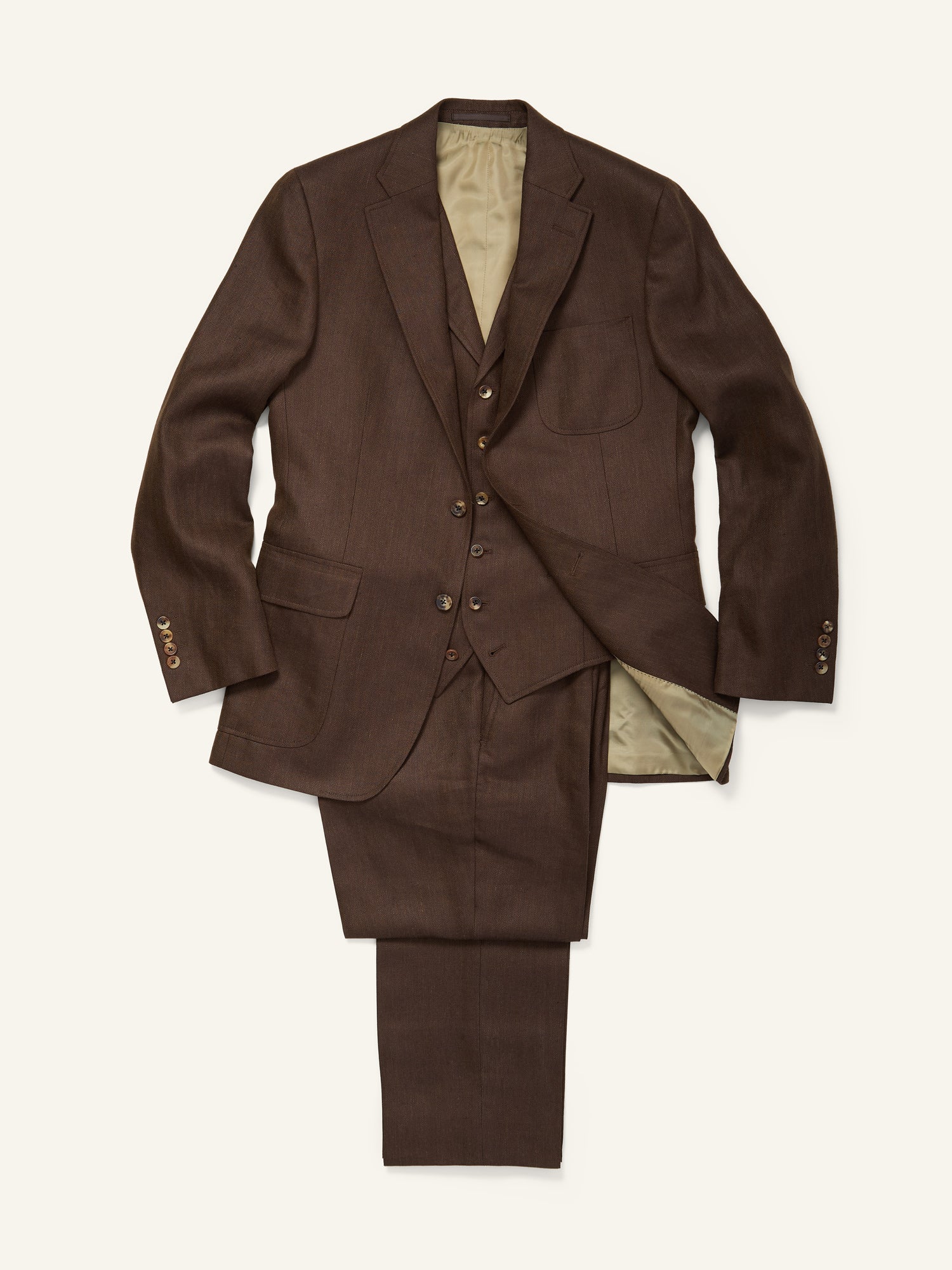 3-piece Wool/Linen Suit Dark Brown HB