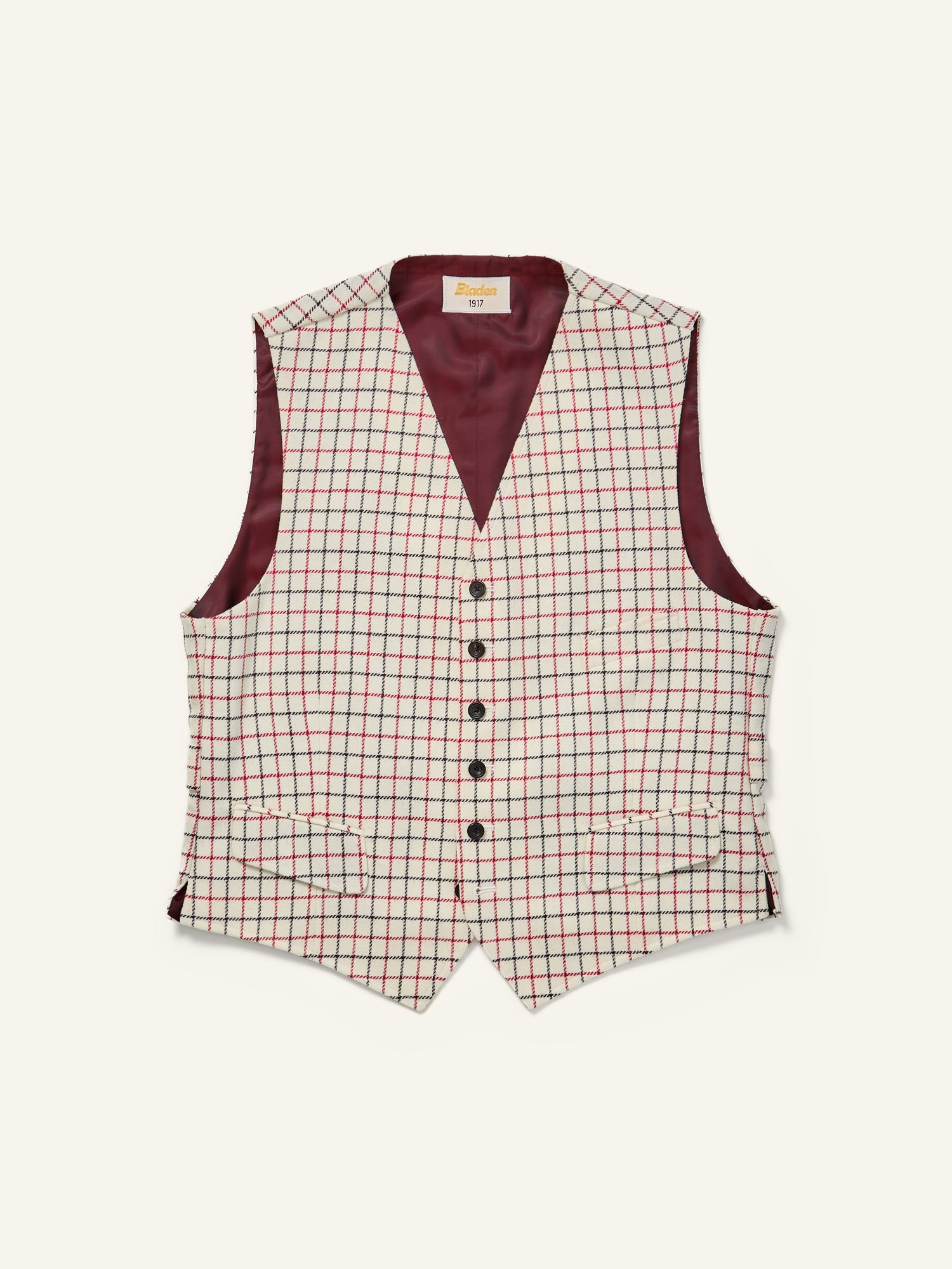 Horsey Wool Tattersal Waistcoat Ecru/Red/Black