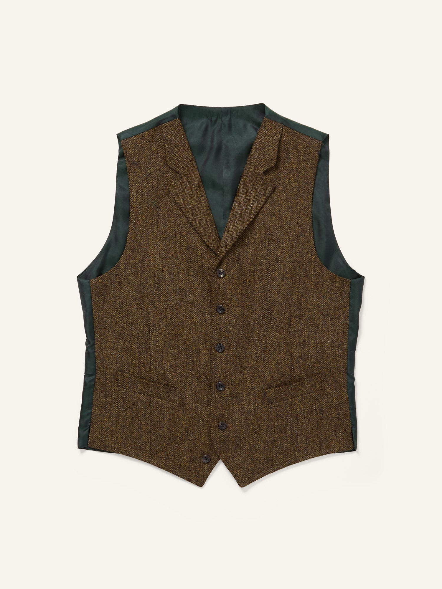 Lynford Herringbone Tweed Waistcoat Olive