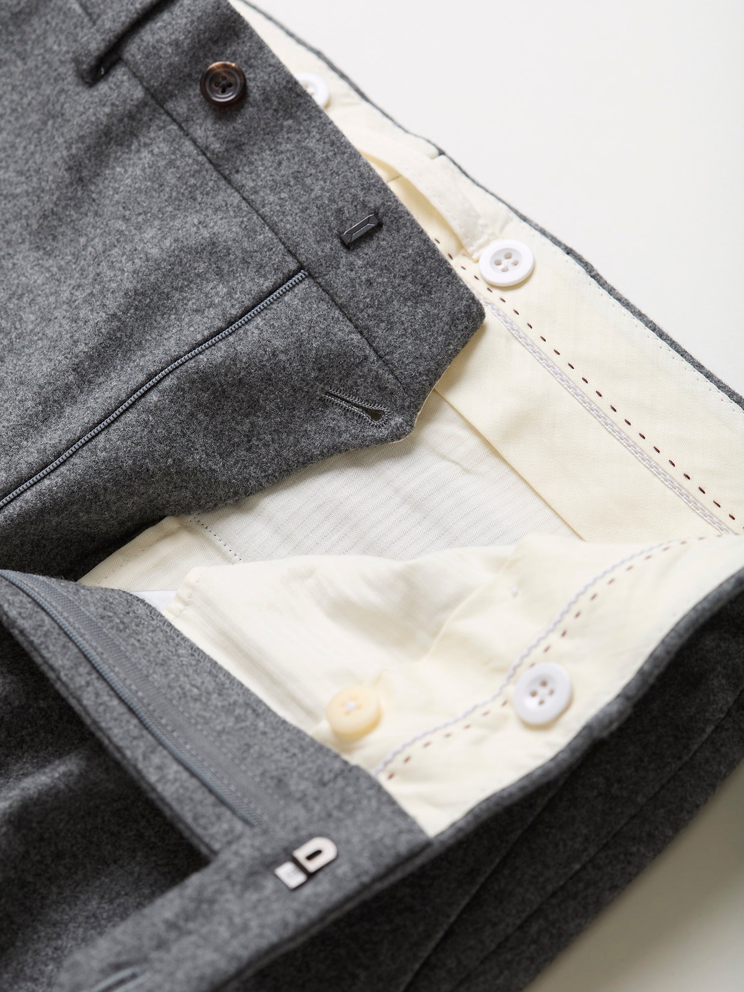 Mautby Woolen Flannel Trousers Mid Grey