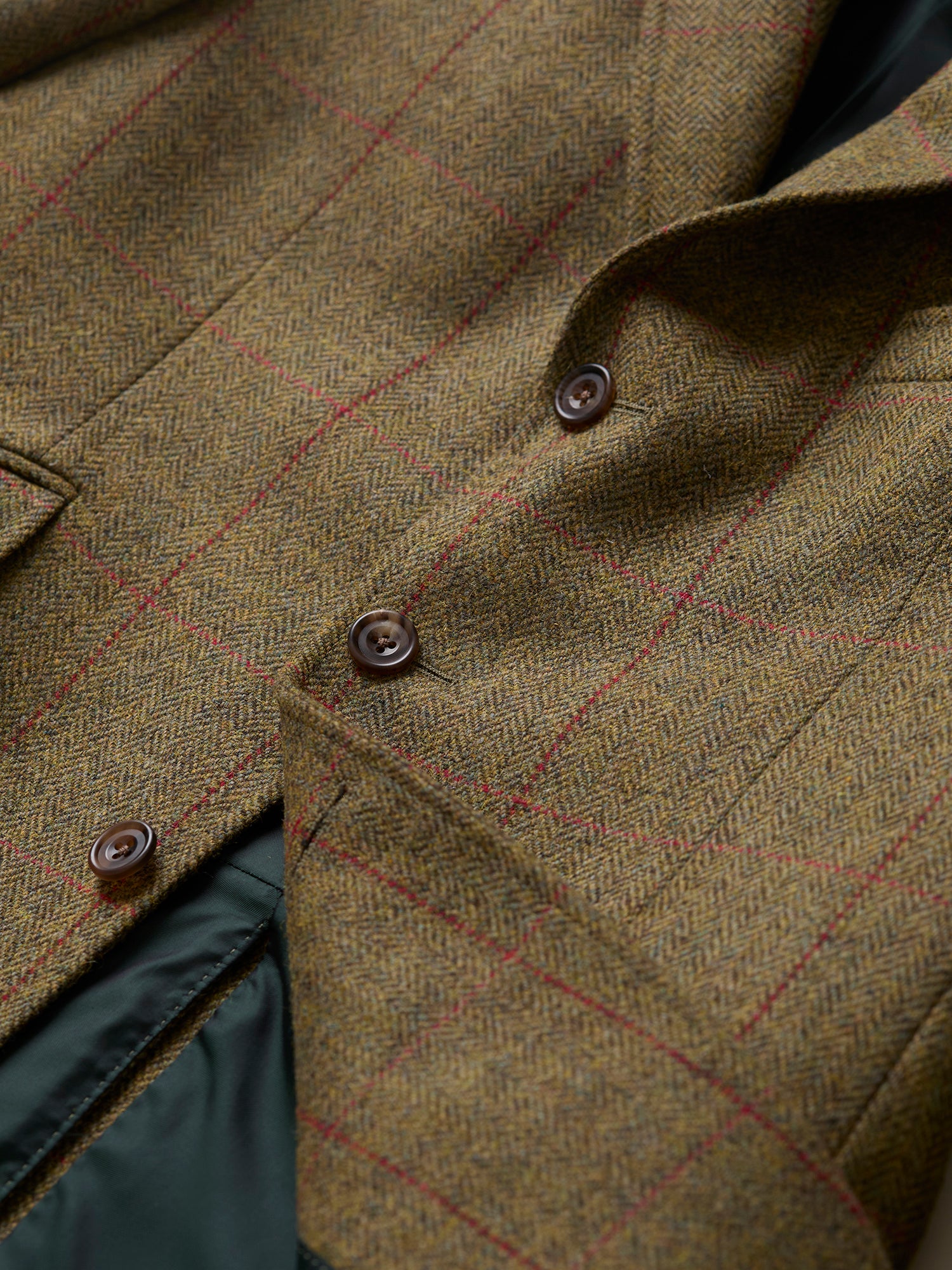 Hacking Cheviot Tweed Jacket Green HB Windowpane