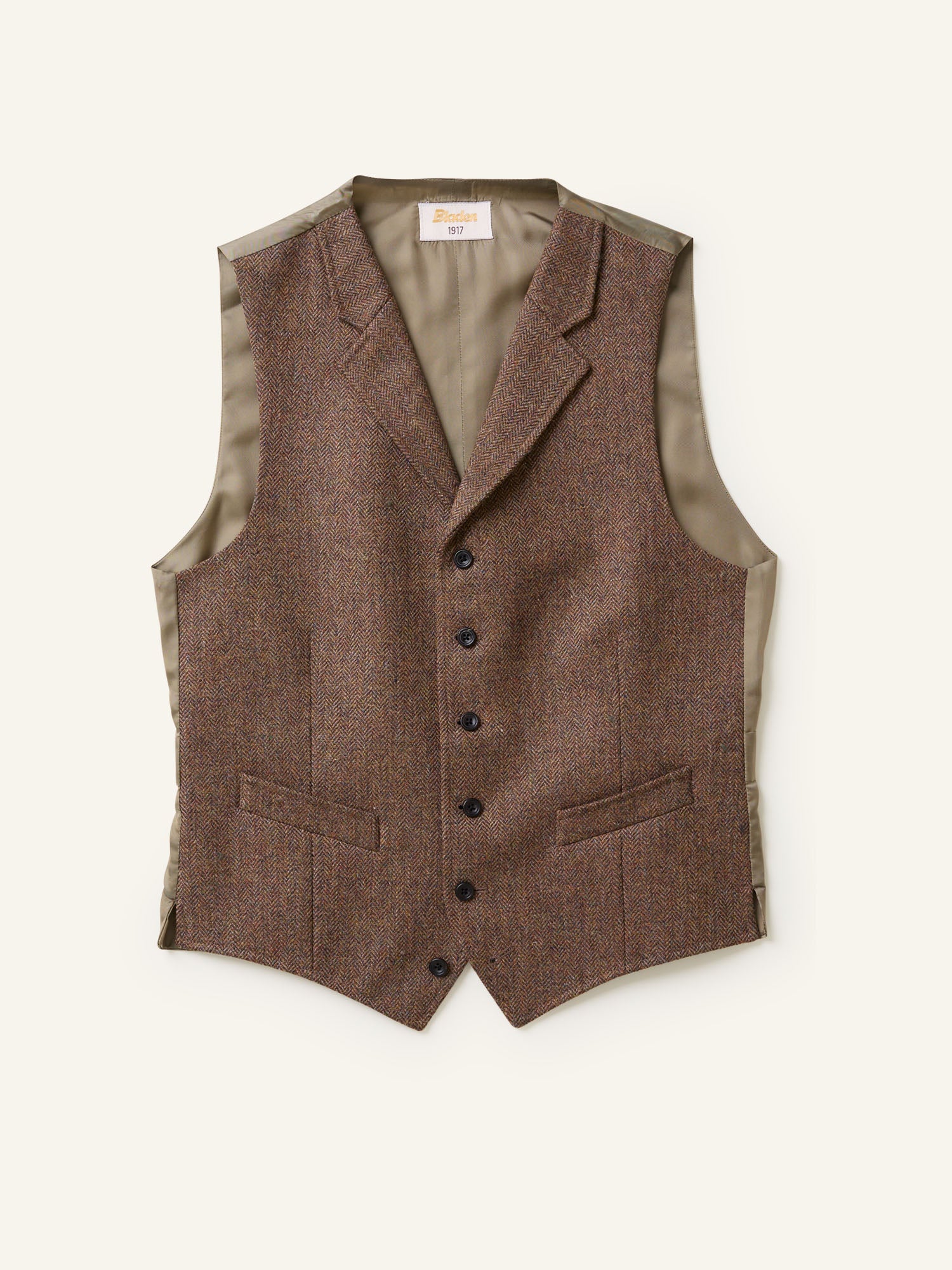 Lynford Herringbone Tweed Waistcoat Brown