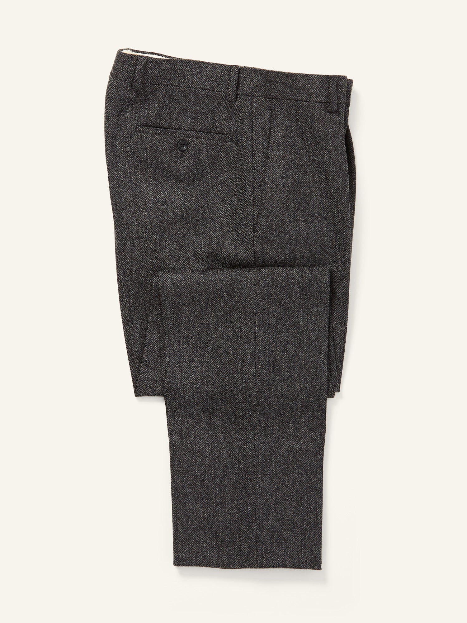 Colkirk Herringbone Tweed Pleated Trousers Charcoal