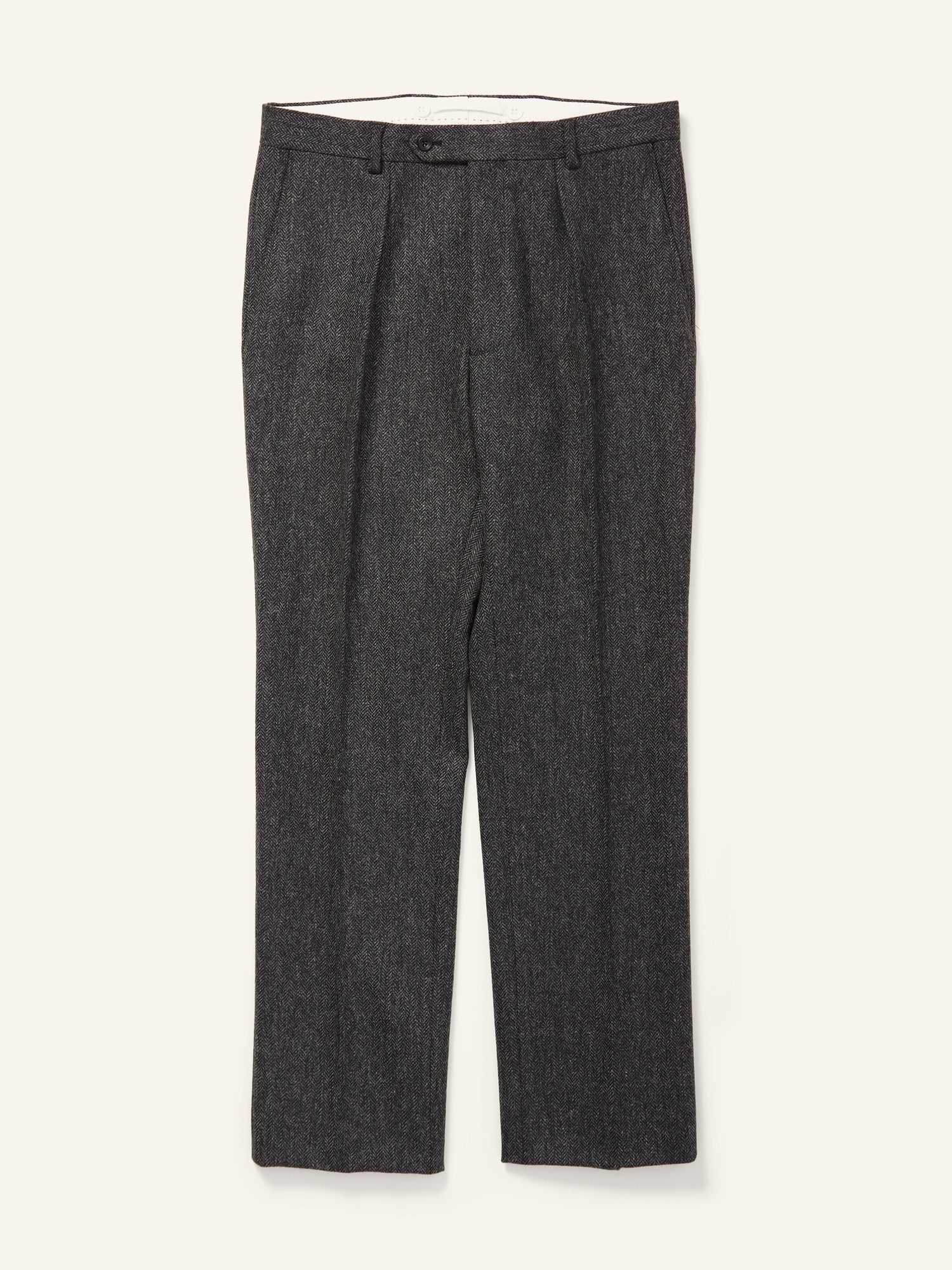Colkirk Herringbone Tweed Pleated Trousers Charcoal