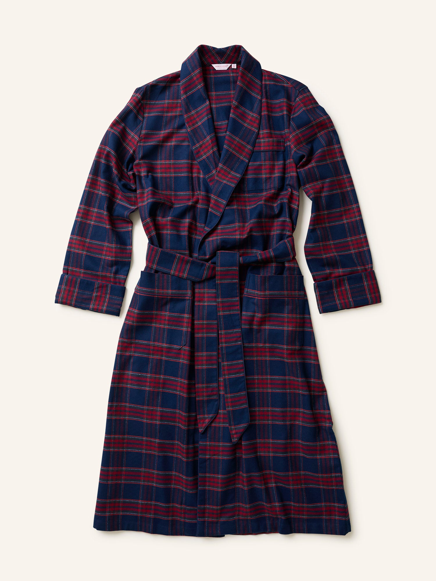 Derek Rose Brushed Cotton Dressing Gown Navy Tartan