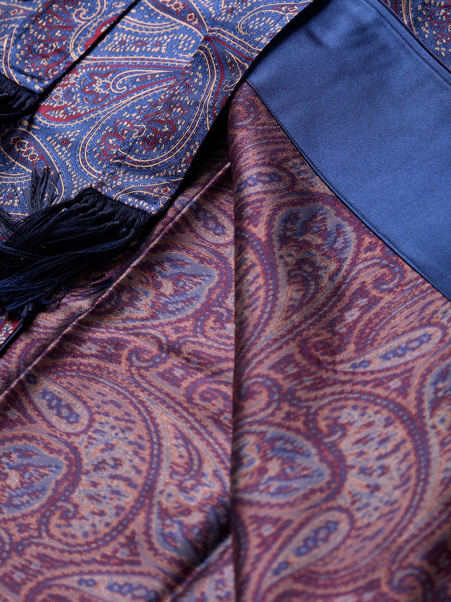 Jacquard Silk Dressing Gown Navy