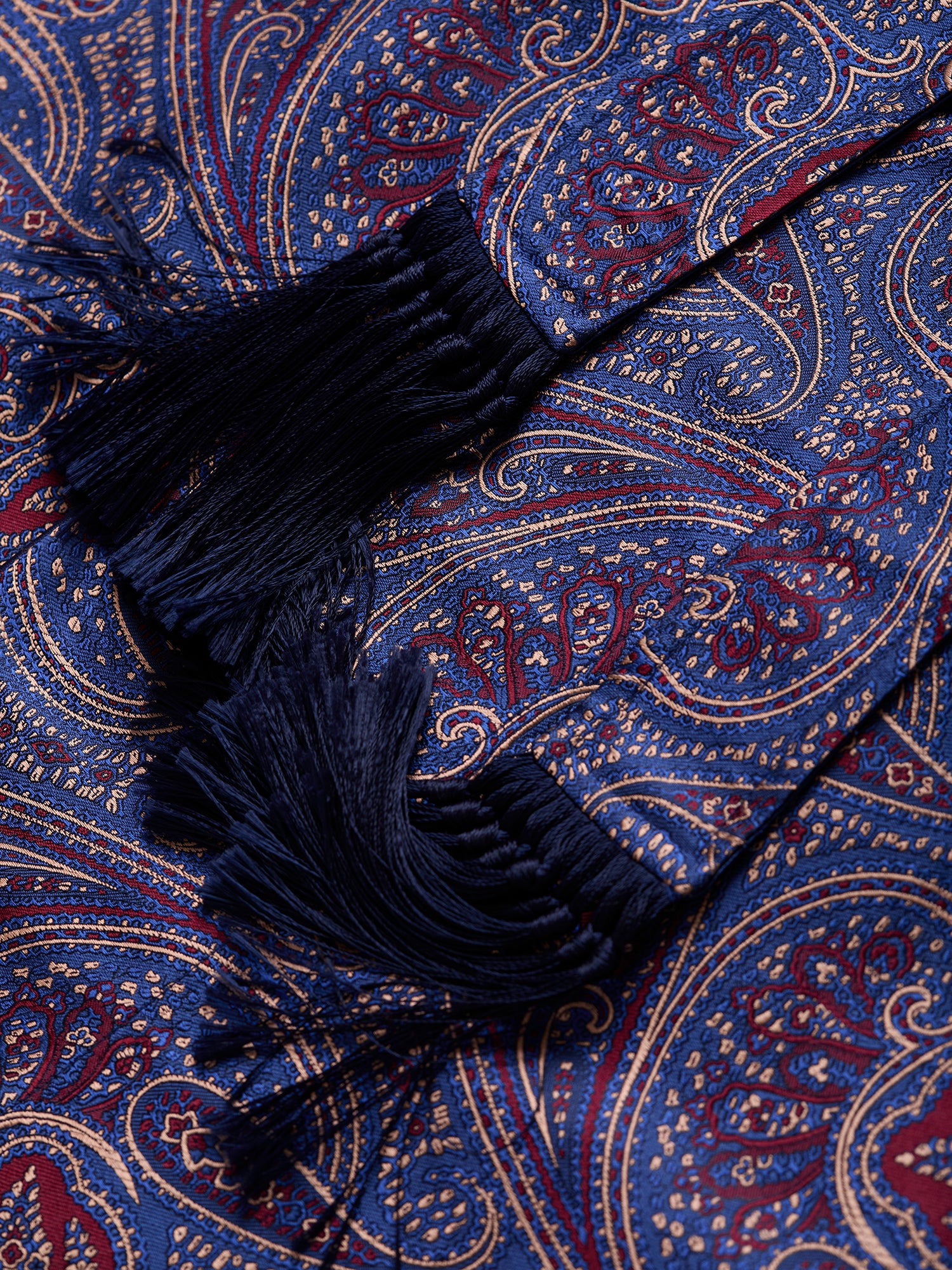 Jacquard Silk Dressing Gown Navy