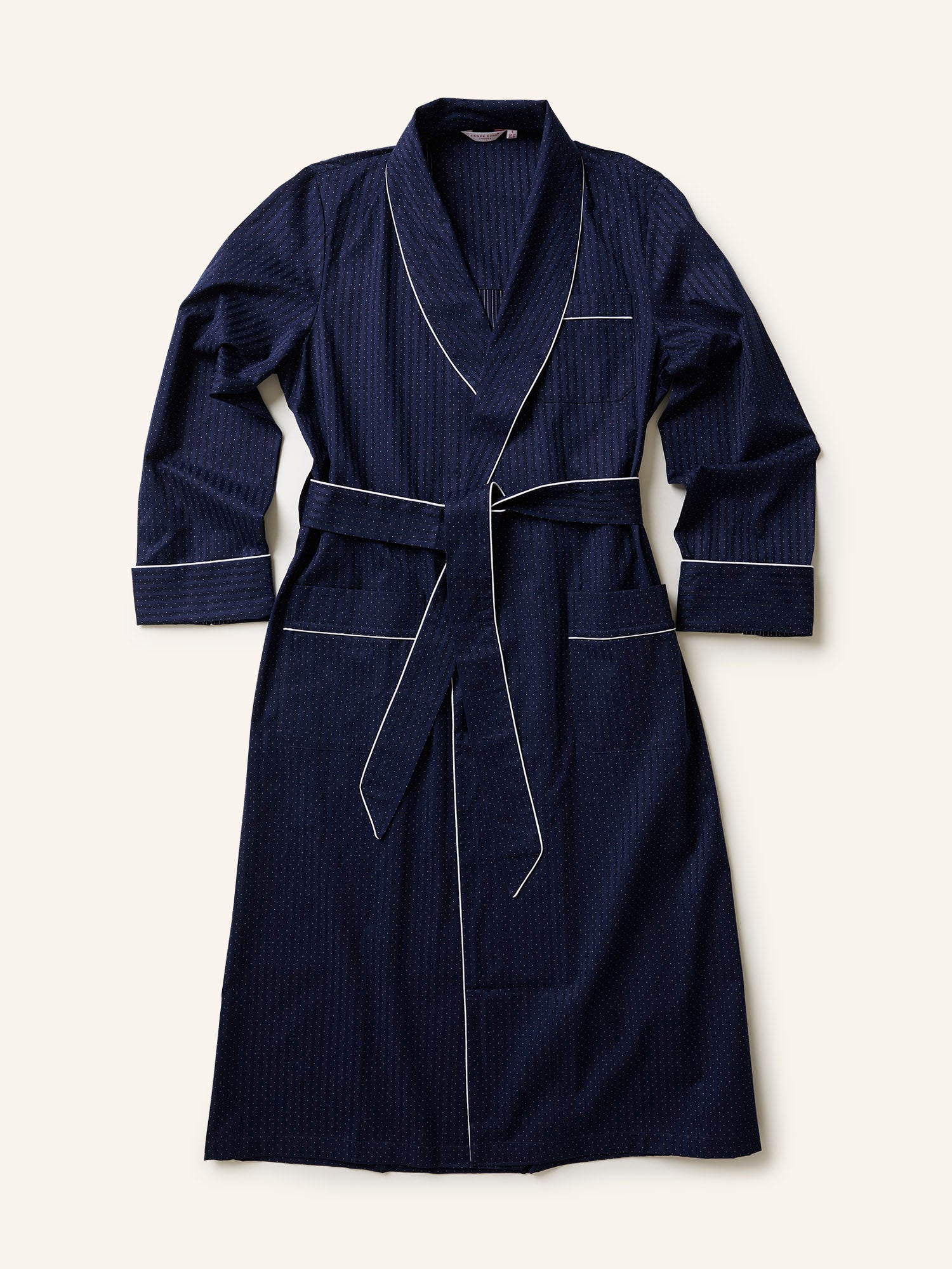 Derek Rose Pin Dot Piped Dressing Gown - Navy - M Derek Rose Pin Dot Piped Dressing Gown - Navy - M