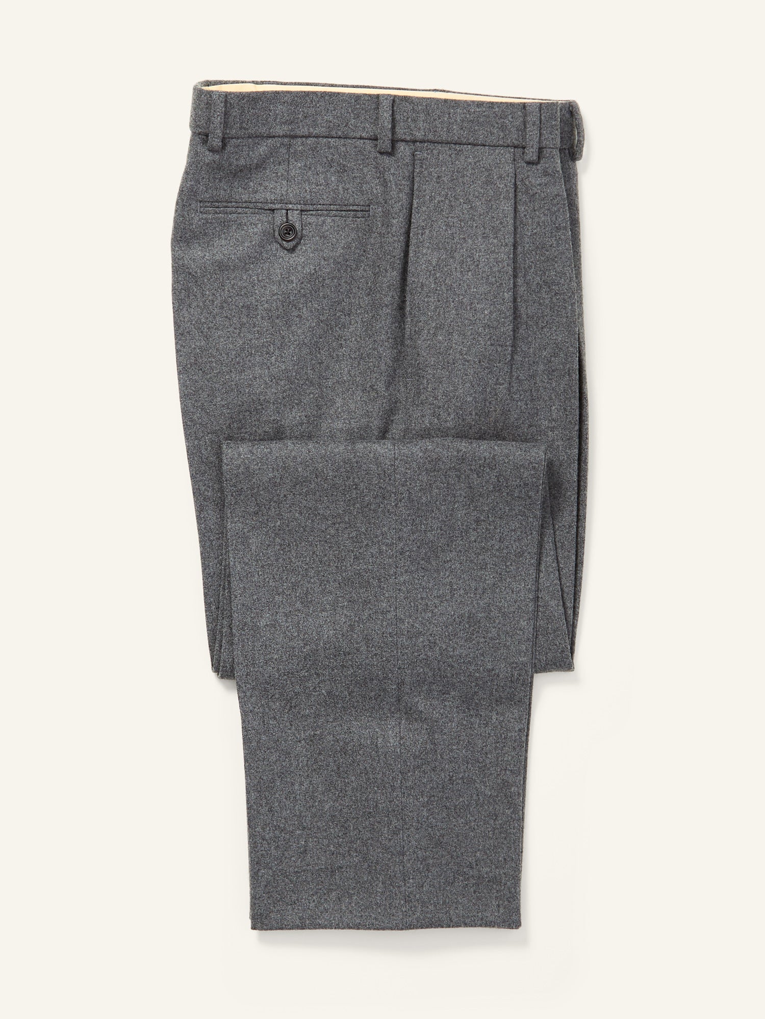 Dilham Pleated Woollen Flannel Trousers Mid Grey