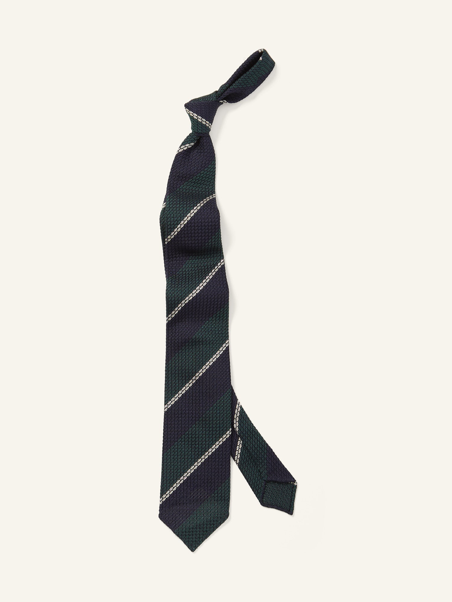 Multi Block Stripe Grenadine Tie Navy, Green & White