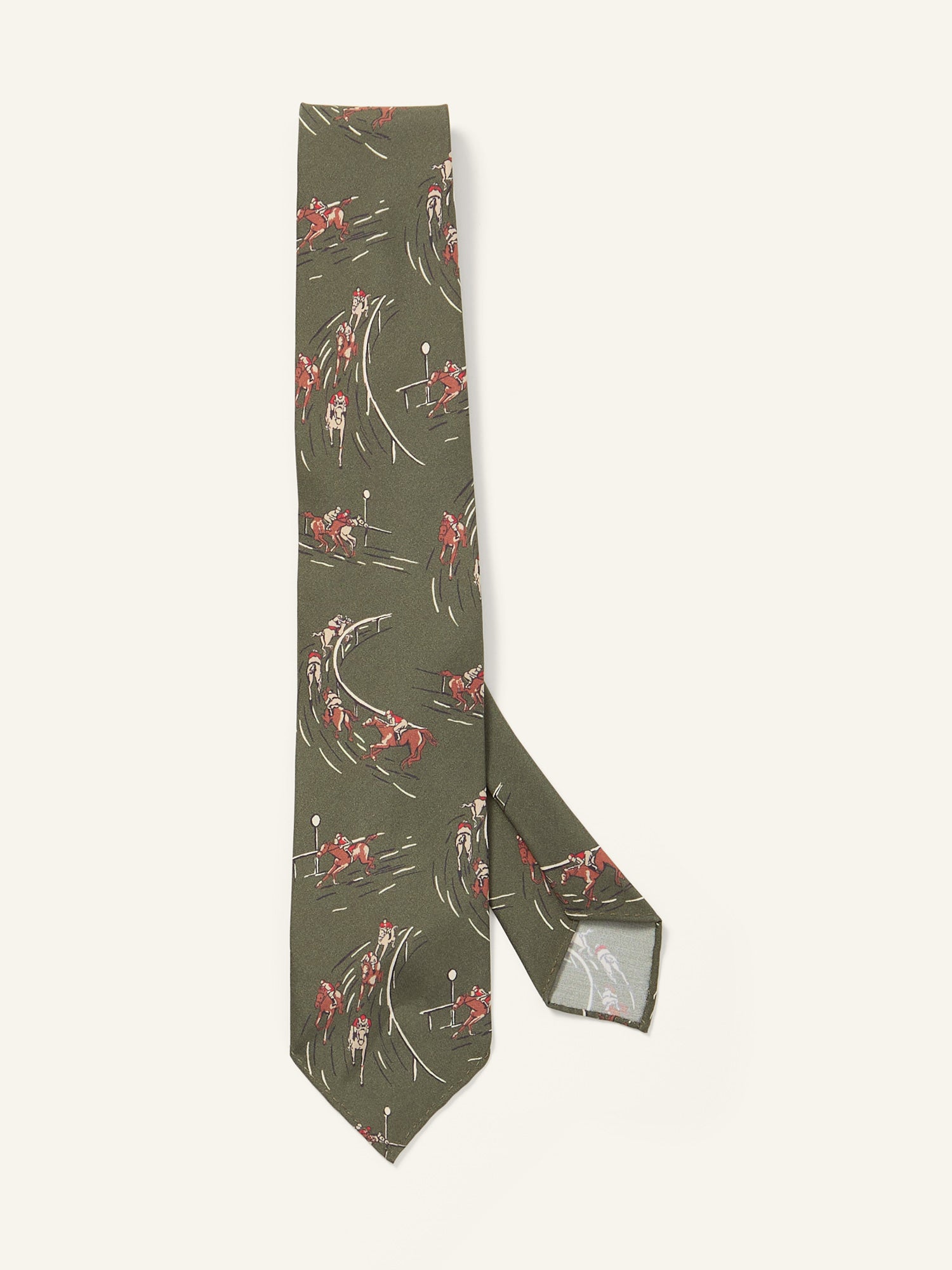 Horse Racing Print Silk Tie Green