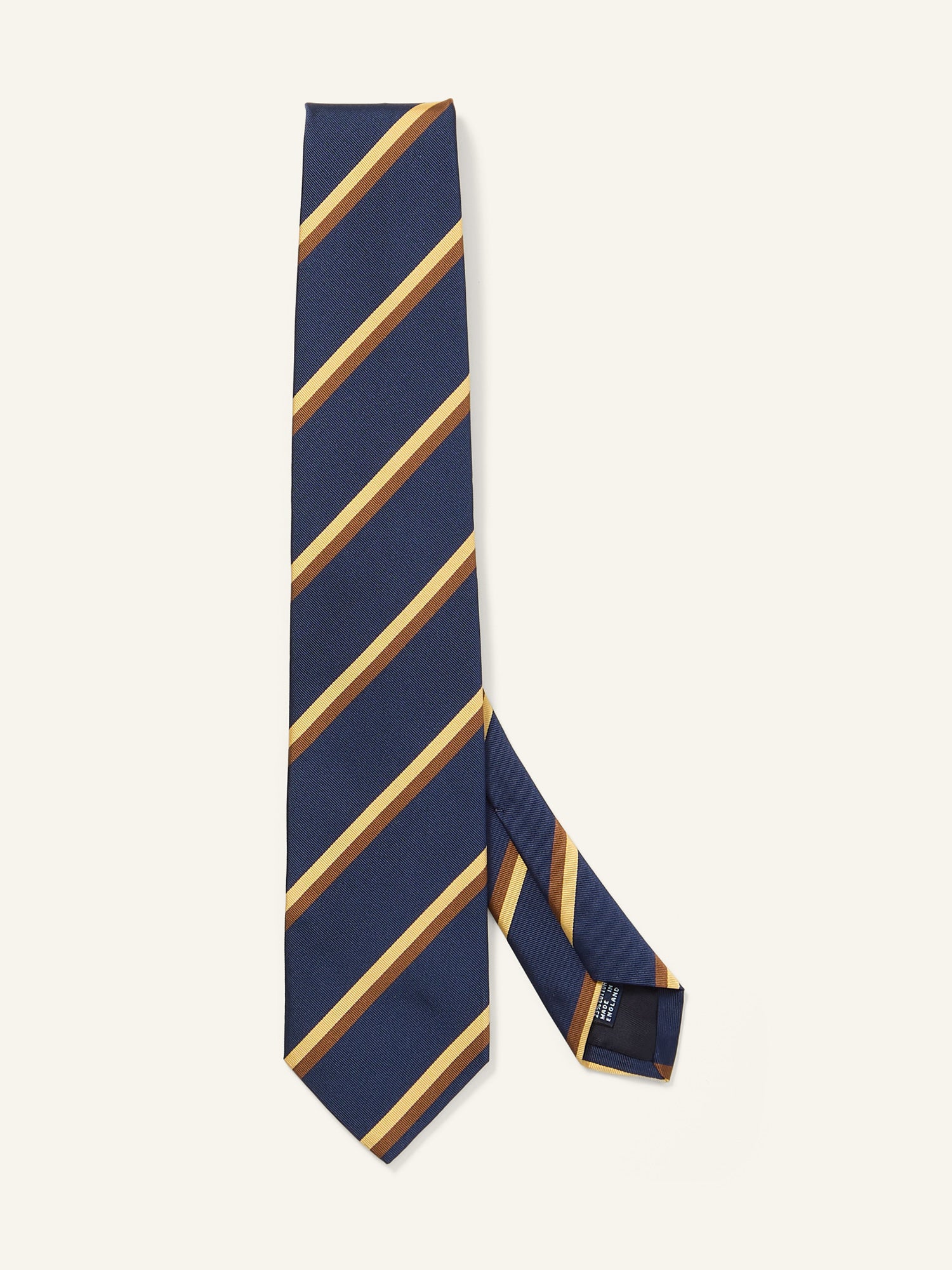 Double Stripe Mogador Silk Tie Navy, Gold & Brown