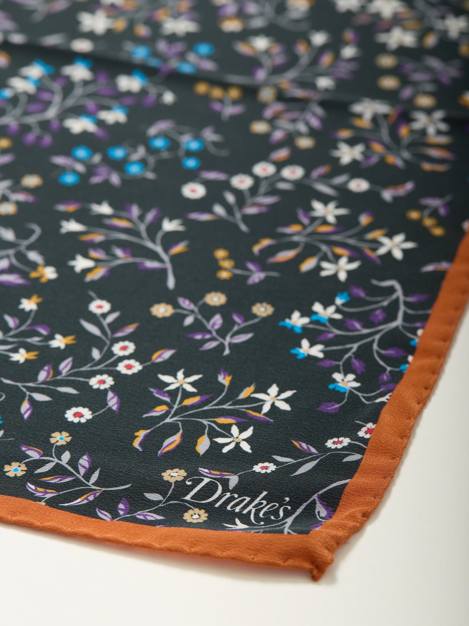Floral Print Silk Pocket Square Deep Green