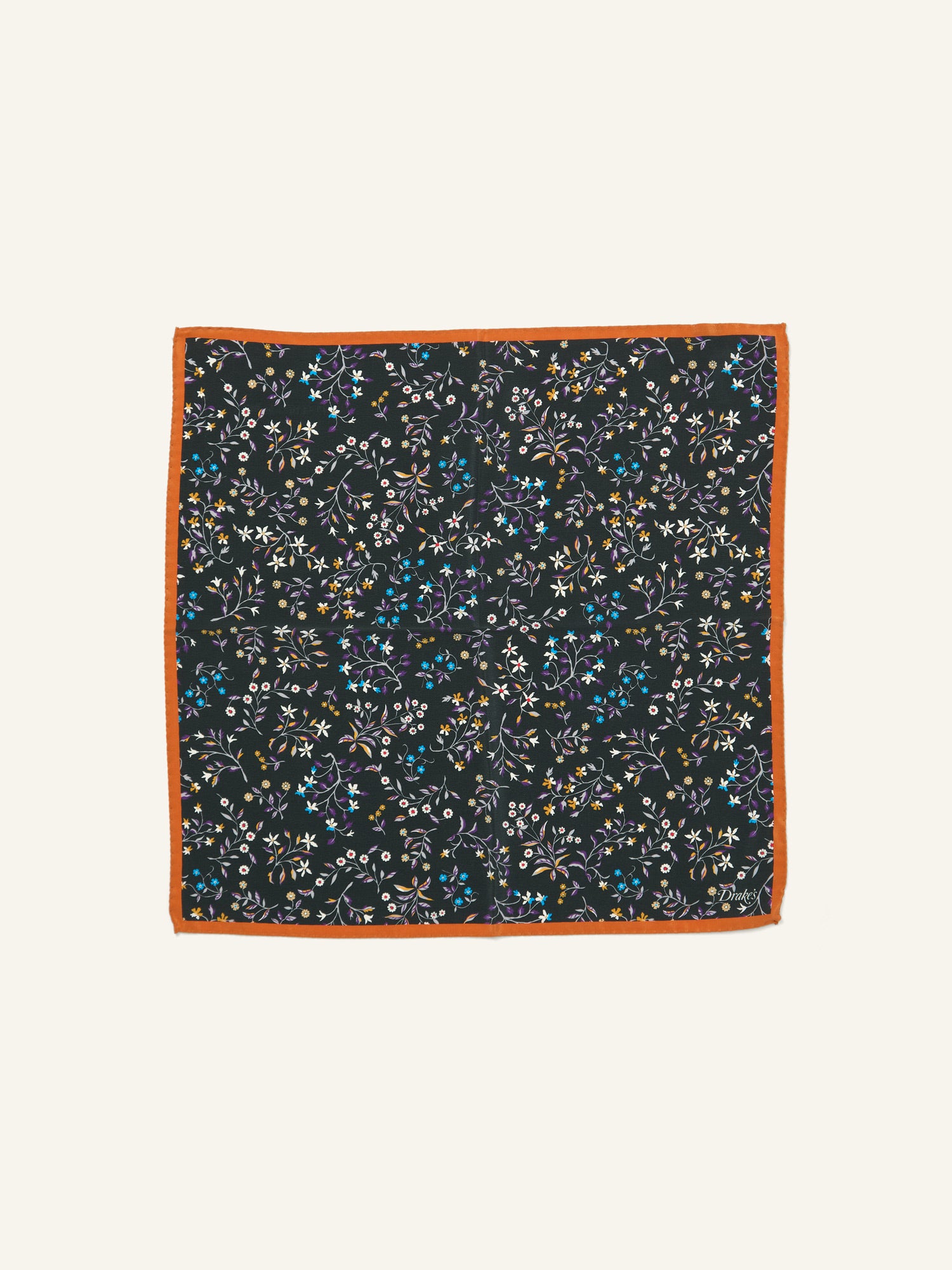 Floral Print Silk Pocket Square Deep Green