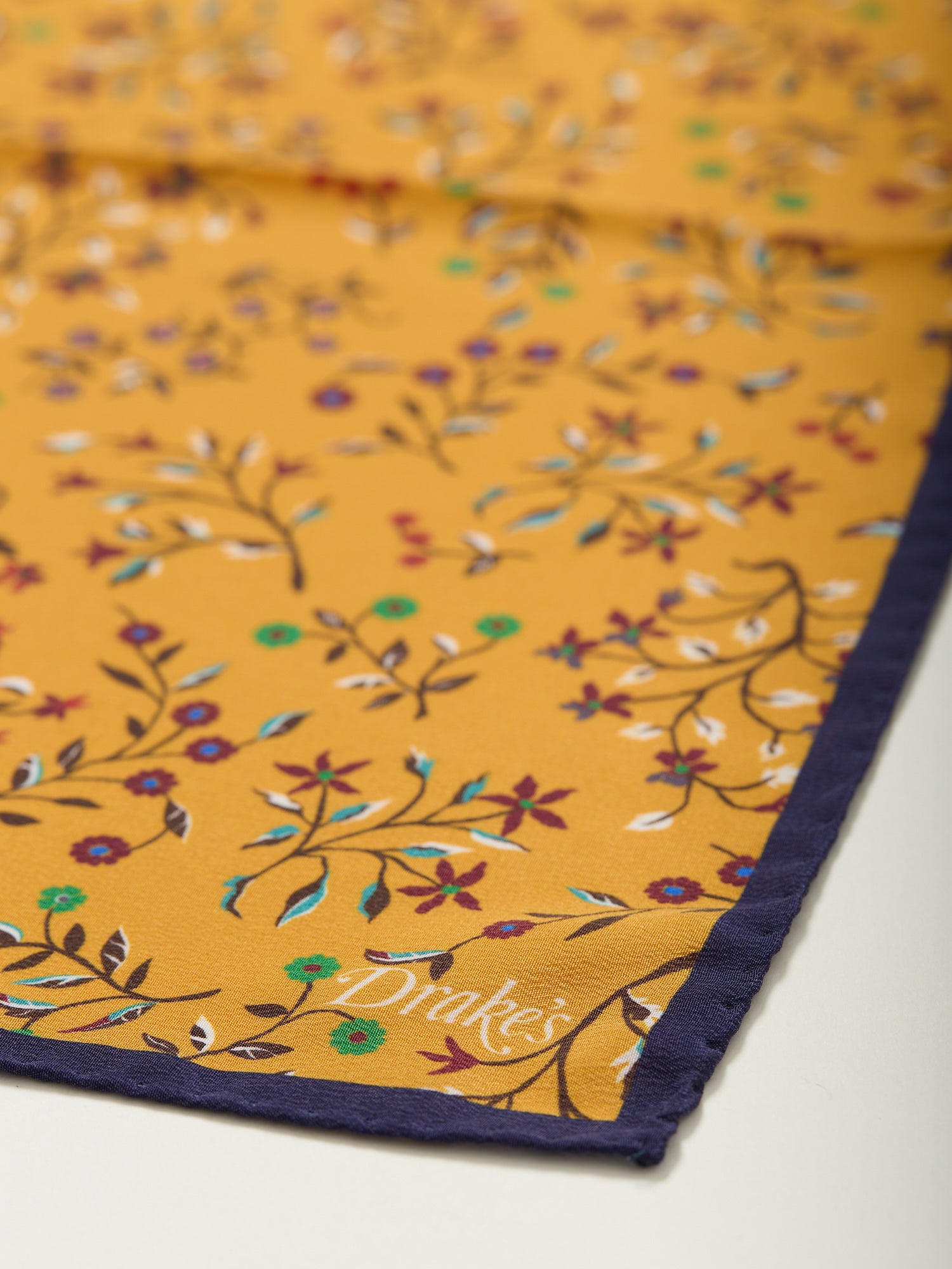 Floral Print Silk Pocket Square Mustard