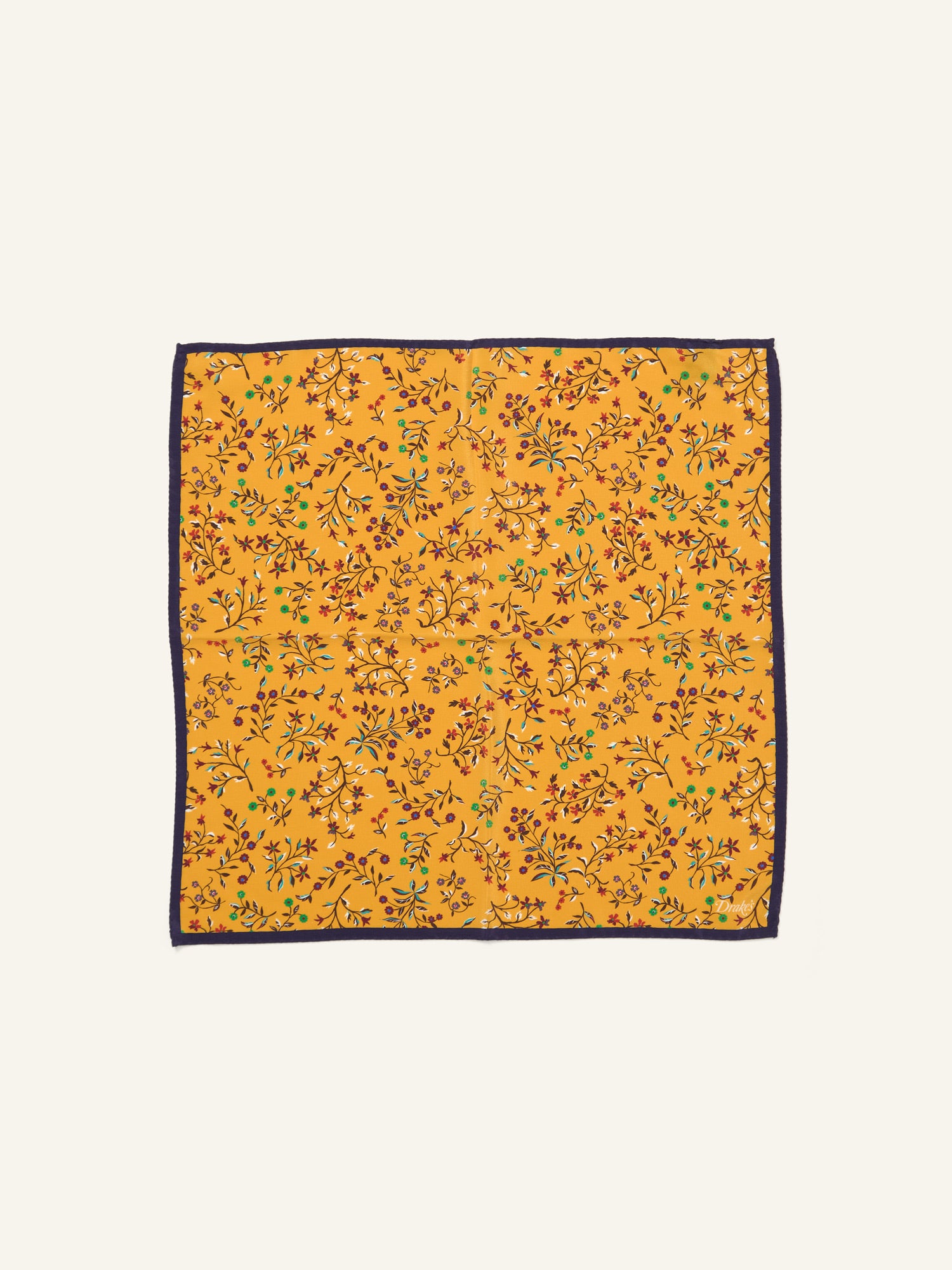 Floral Print Silk Pocket Square Mustard