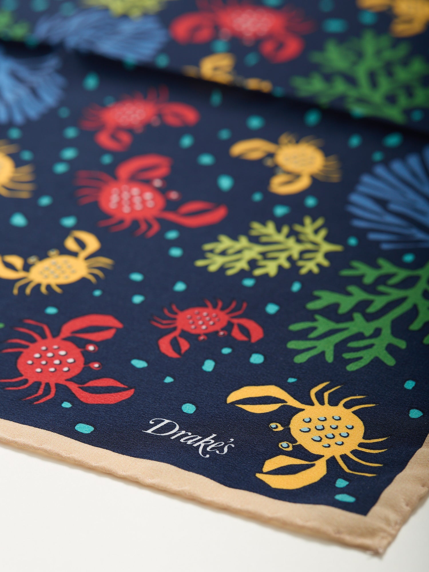 Coral & Crab Printed Pocket Square Navy
