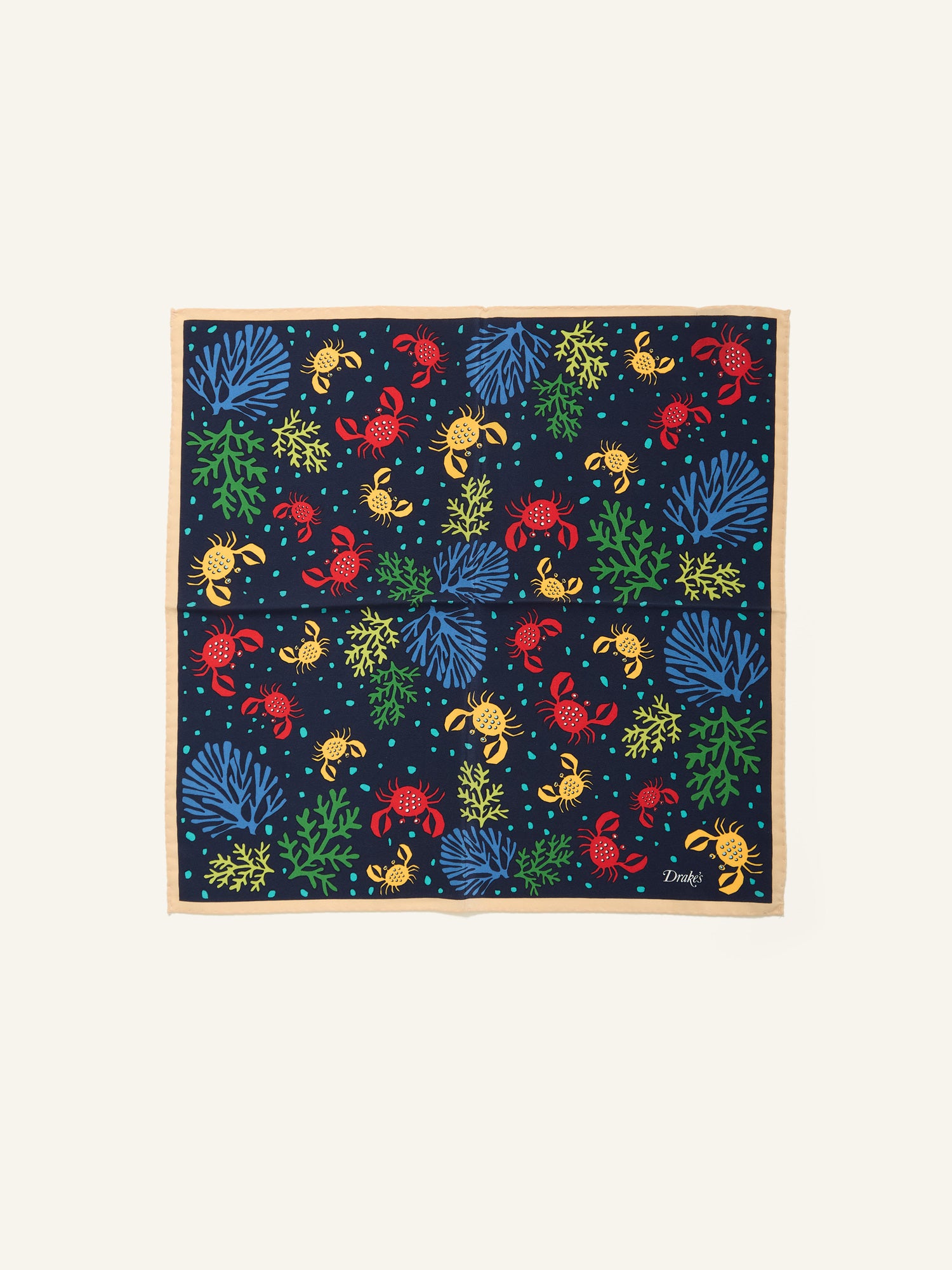Coral & Crab Printed Pocket Square Navy