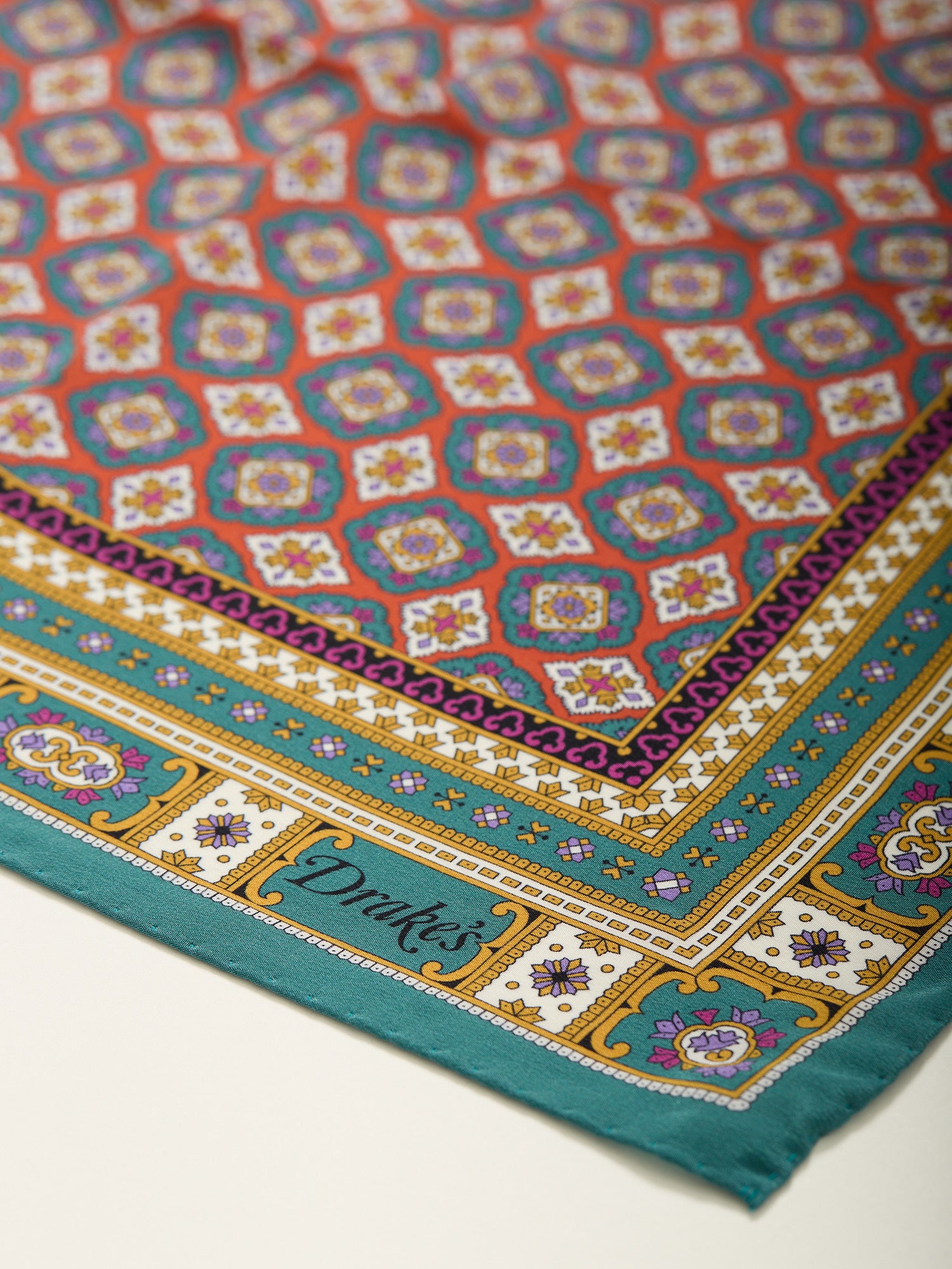 Floral Medallion Pocket Square Green, Red & Gold