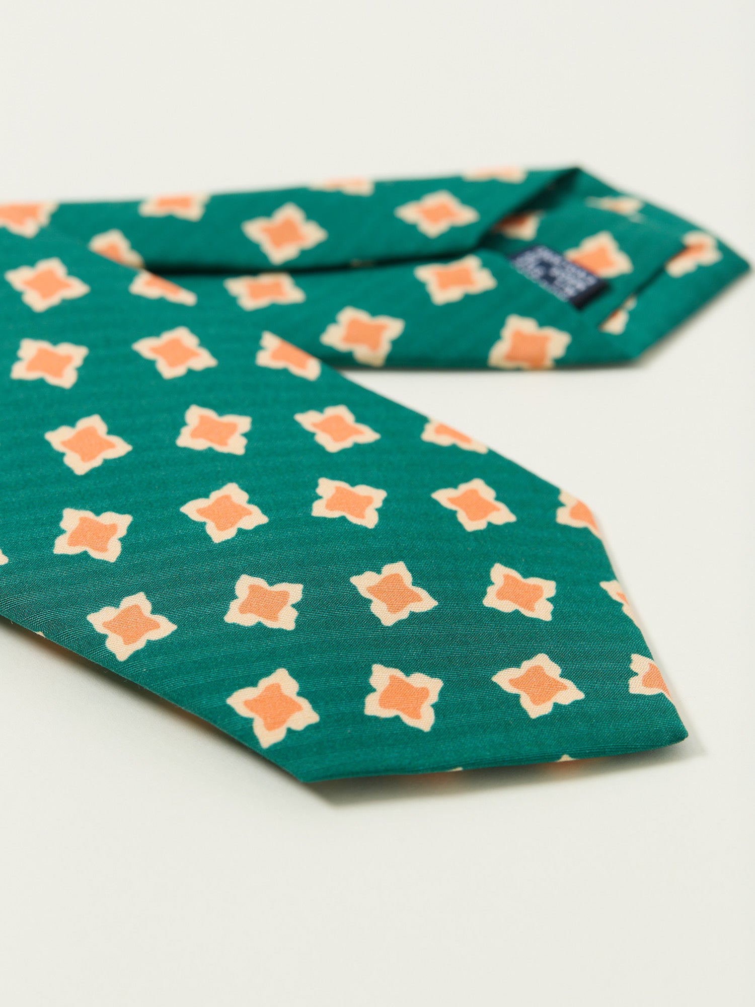 Flower Print Textured Silk Tie Green & Orange