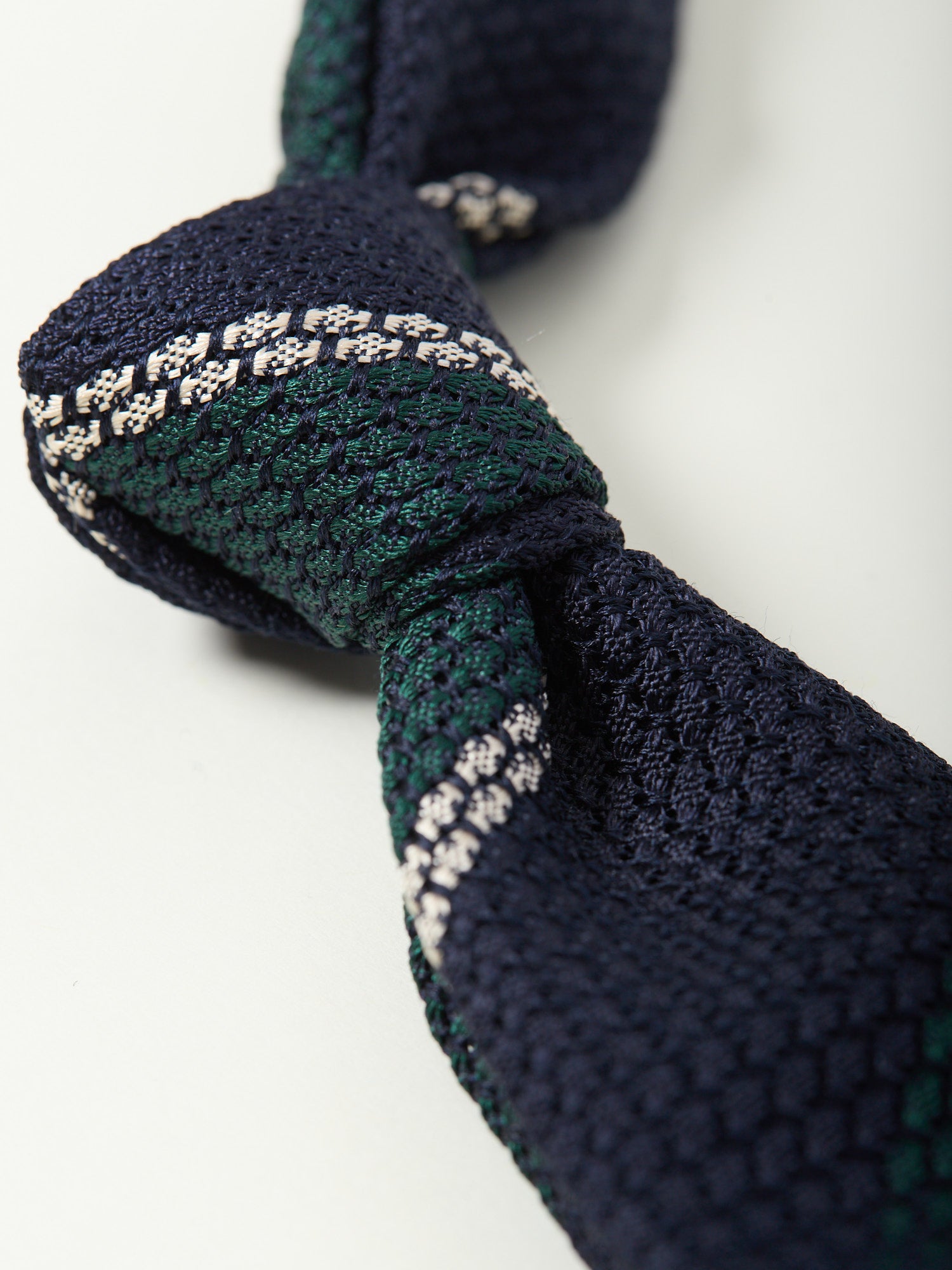 Multi Block Stripe Grenadine Tie Navy, Green & White