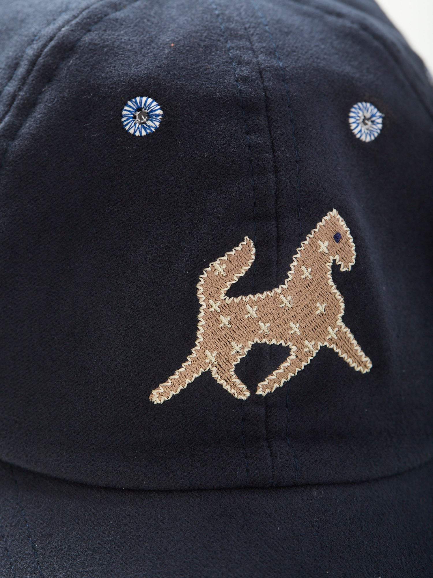 Horse Applique Moleskin Baseball Cap Dark Navy