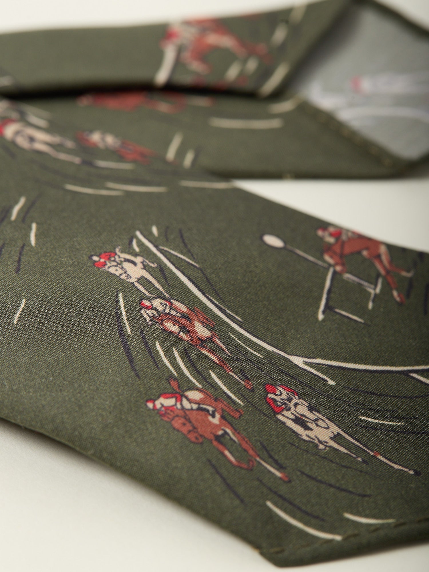 Horse Racing Print Silk Tie Green