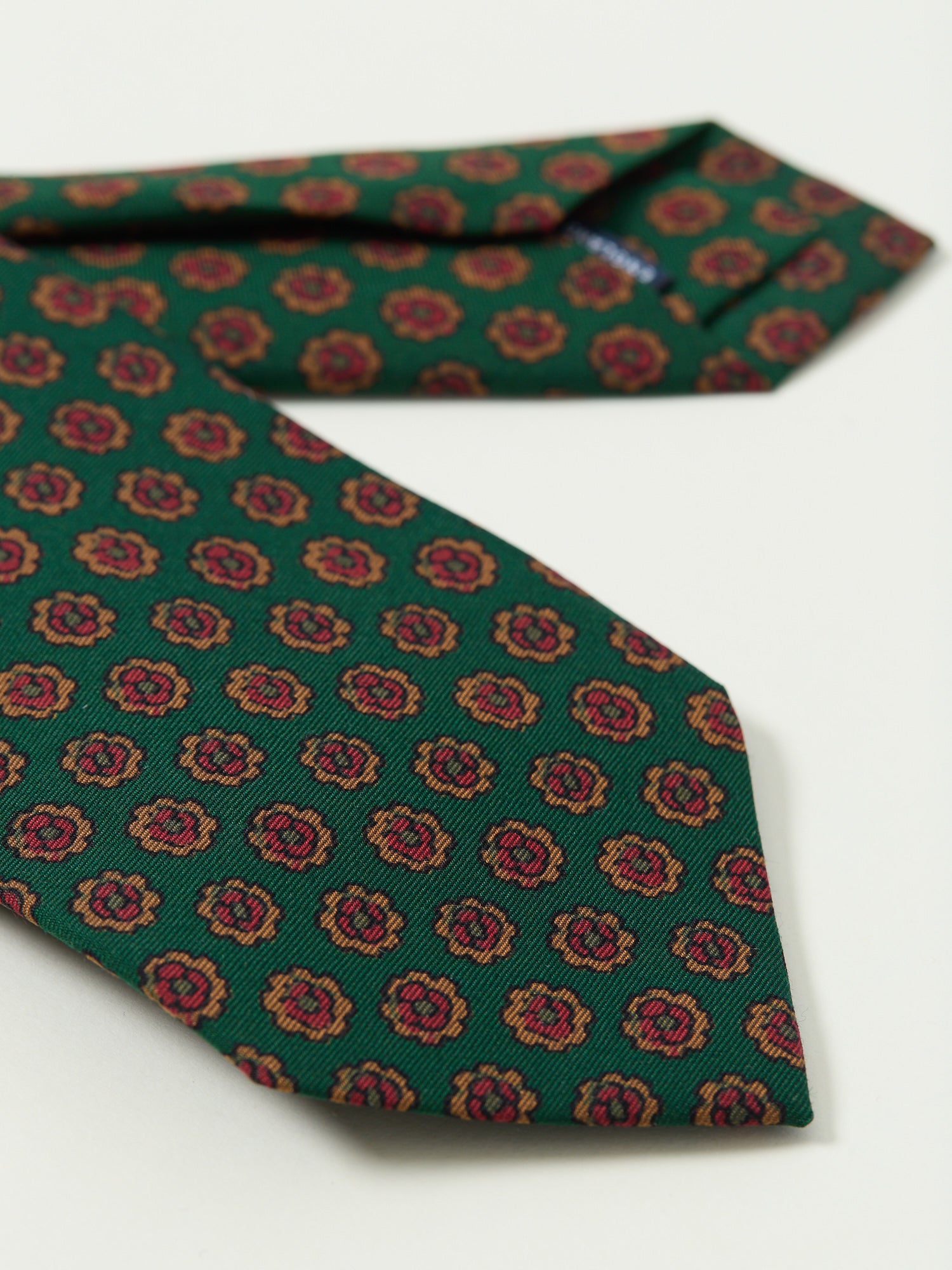 Mini Florals Print Wool/Silk Tie Green