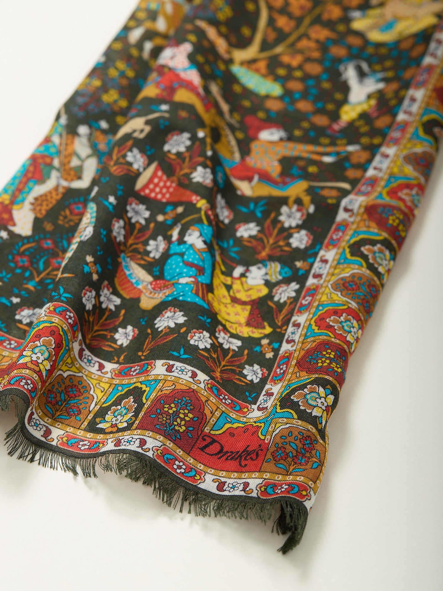 Mogul Garden Print Wool/Silk Scarf Dark Green