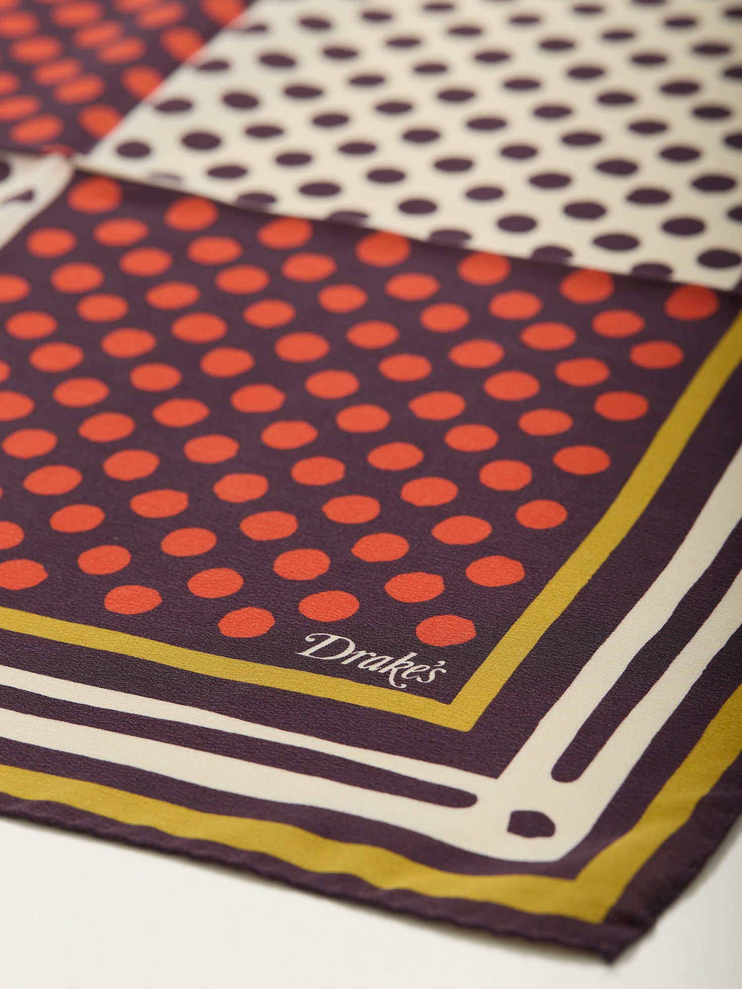 Modern Polka Dot Print Silk Pocket Square Aubergine