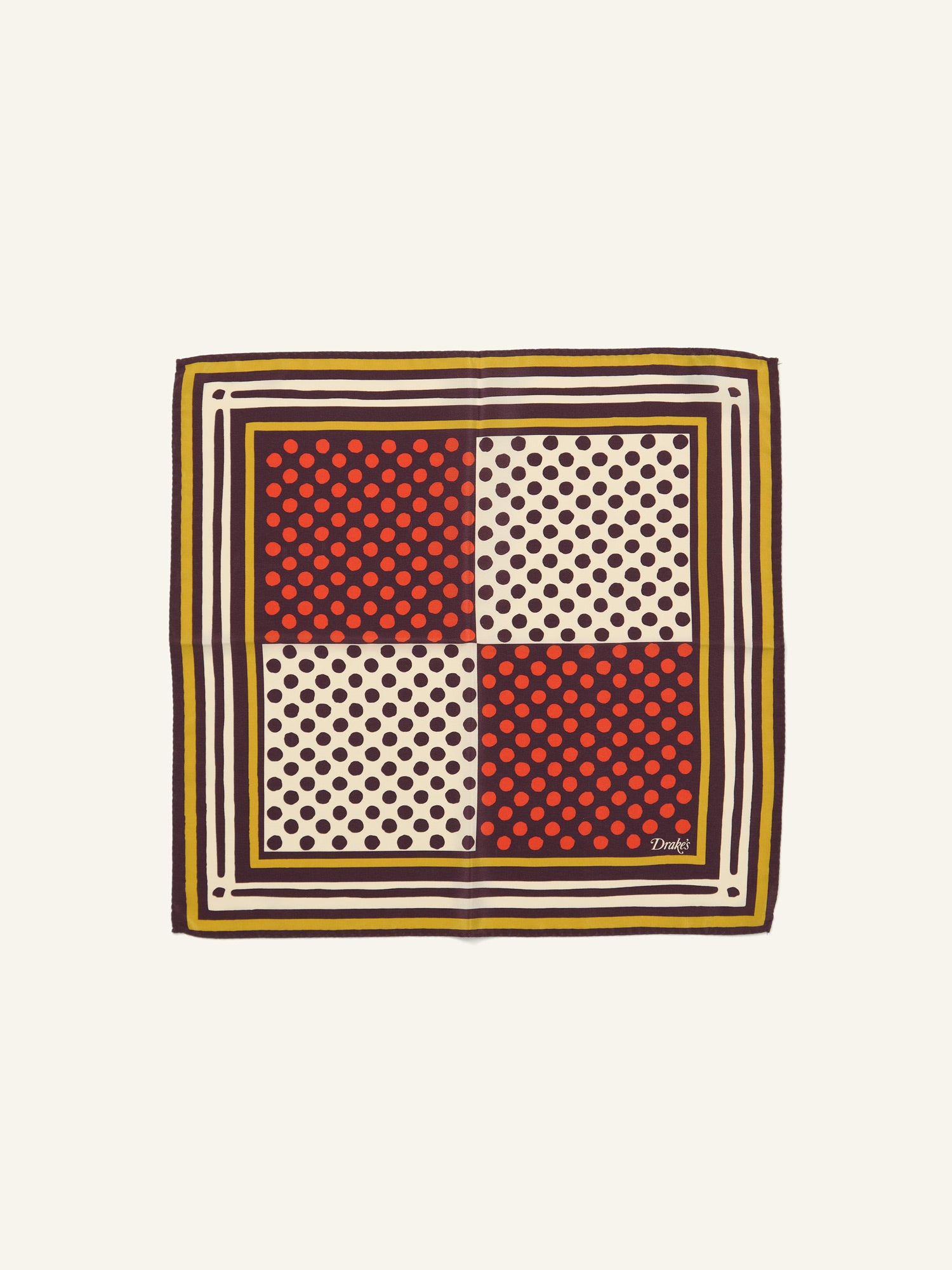 Modern Polka Dot Print Silk Pocket Square Aubergine