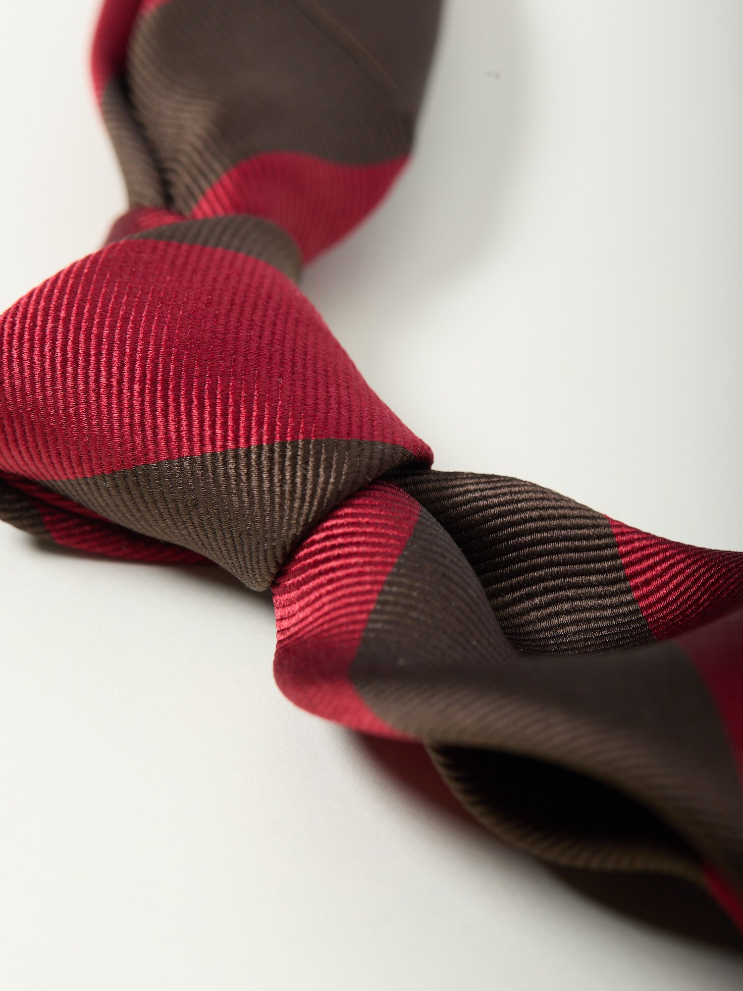 Block Stripe Mogador Silk Tie Red & Brown