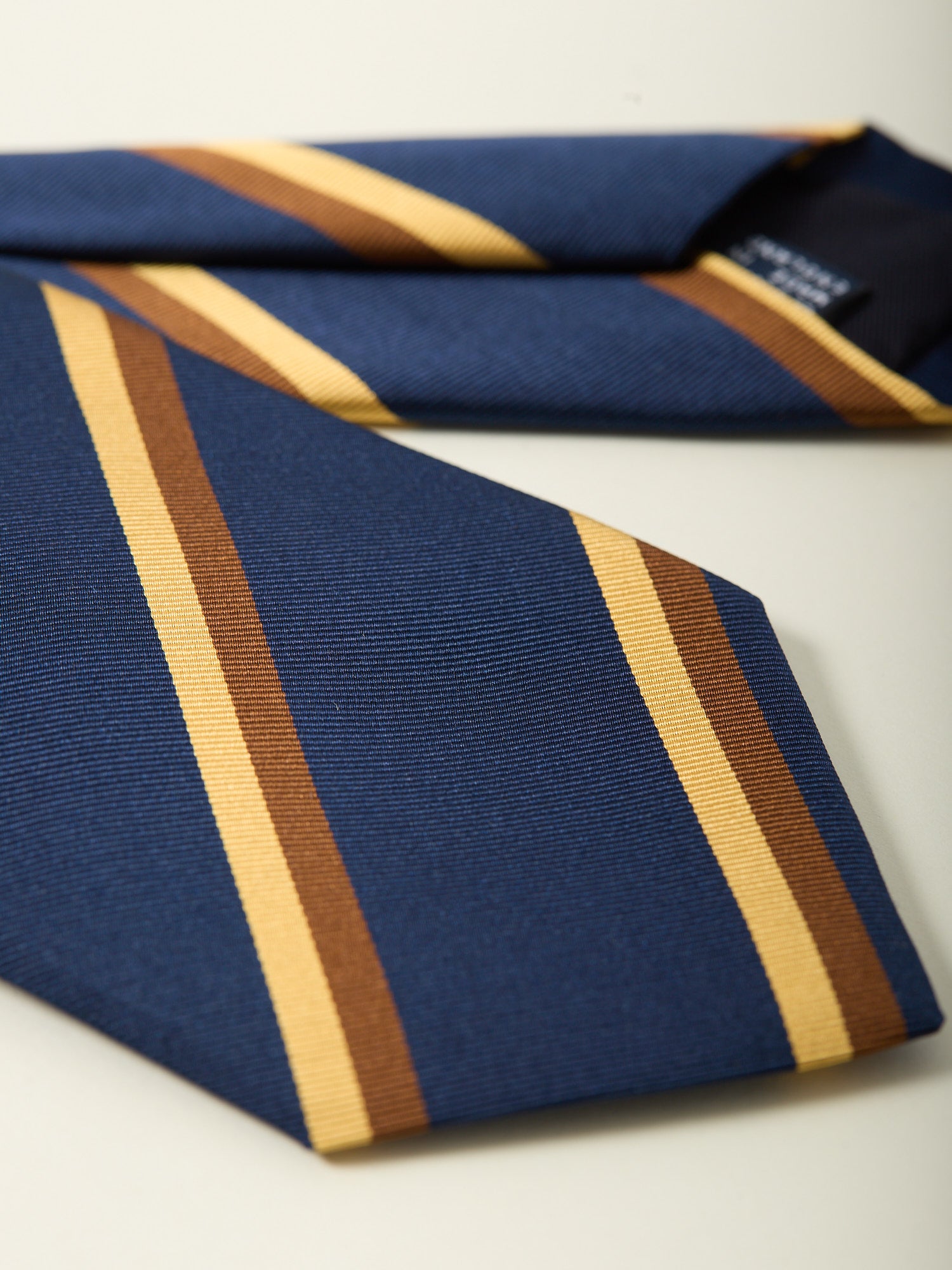 Double Stripe Mogador Silk Tie Navy, Gold & Brown