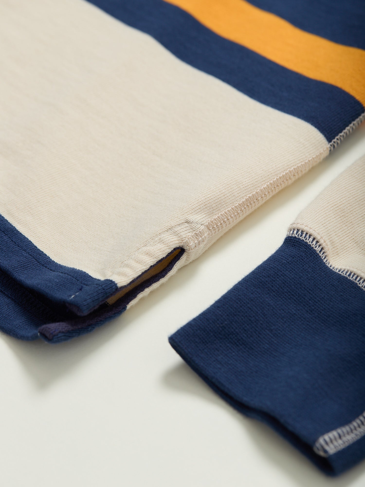 Stripe Quarter Zip Rugby Shirt Ecru Navy & Yellow