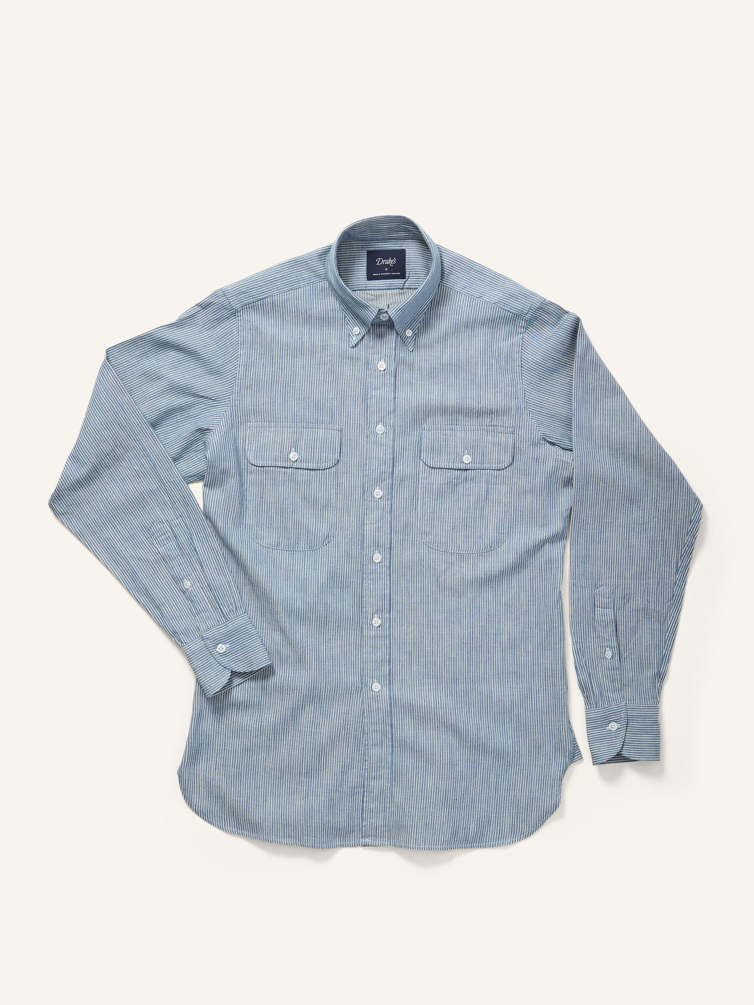 Striped Denim Work Shirt Blue