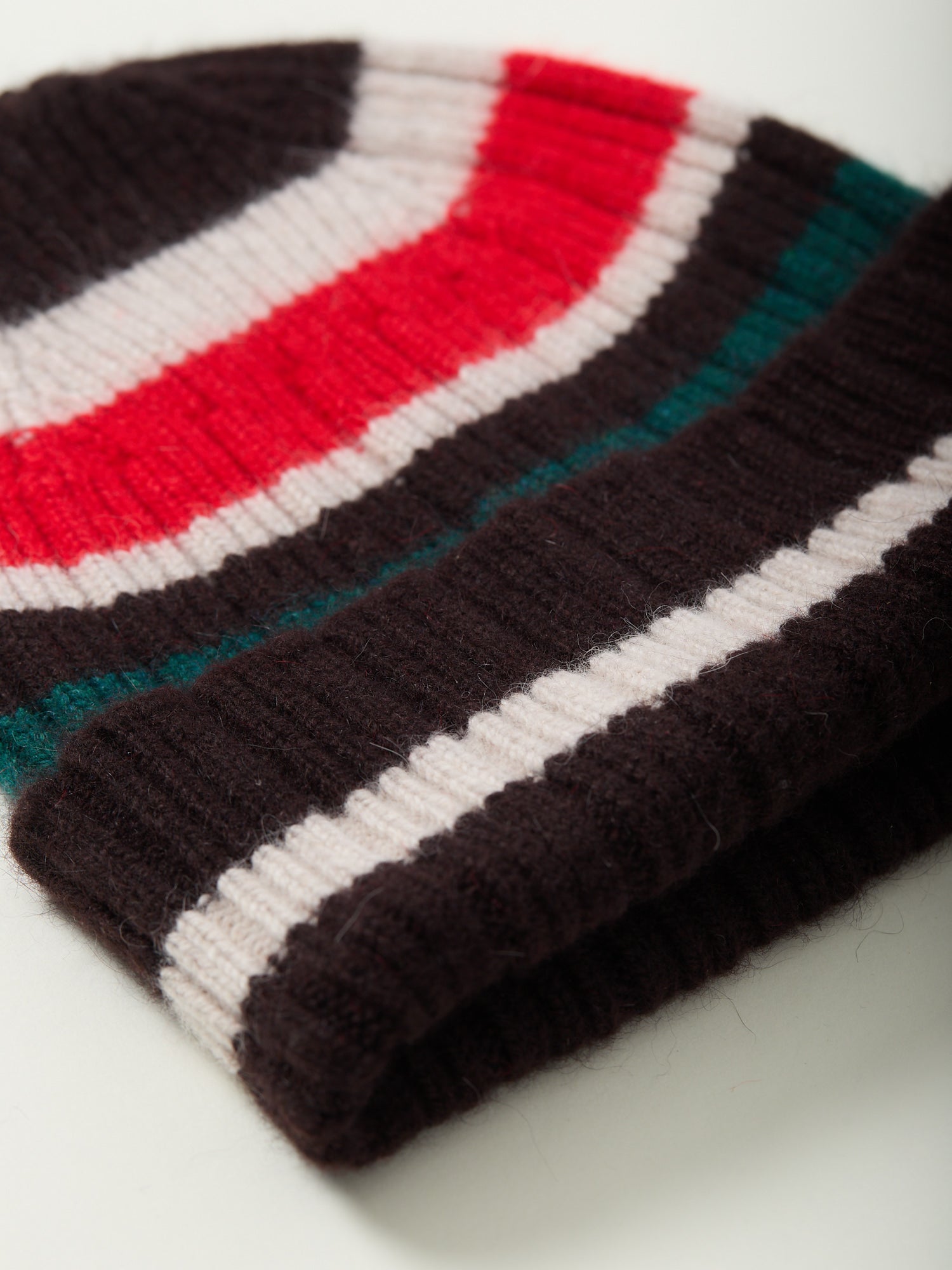 Striped Geelongora Beanie Brown, Ecru & Red