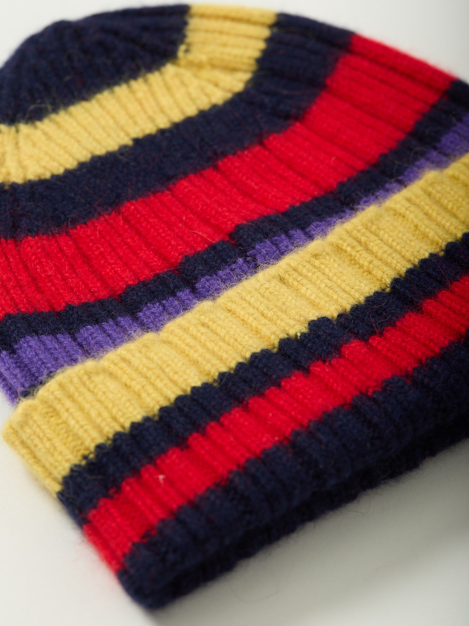 Striped Geelongora Beanie Navy, Yellow & Red