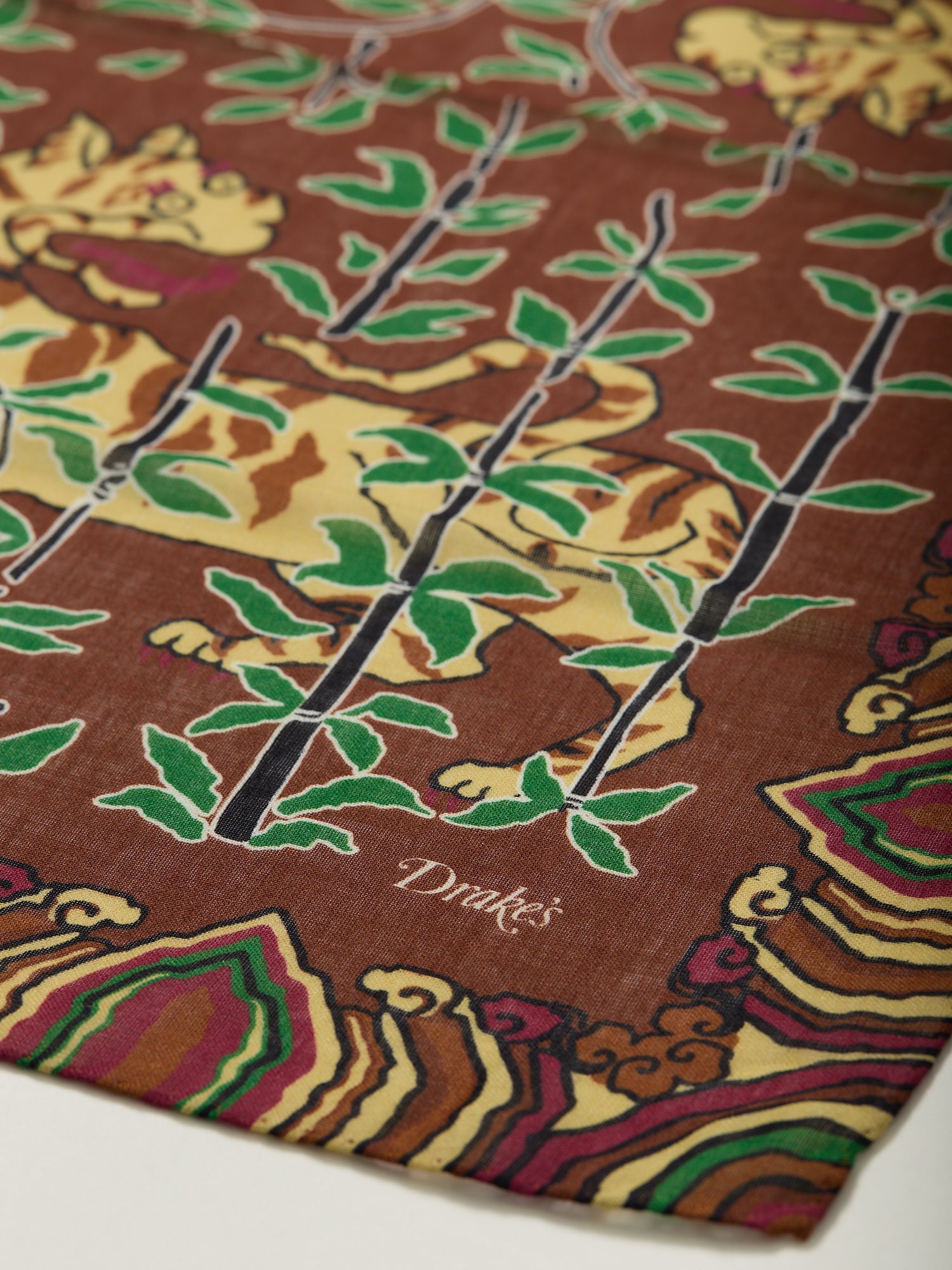 Tiger Print Wool/Silk Bandana Brown