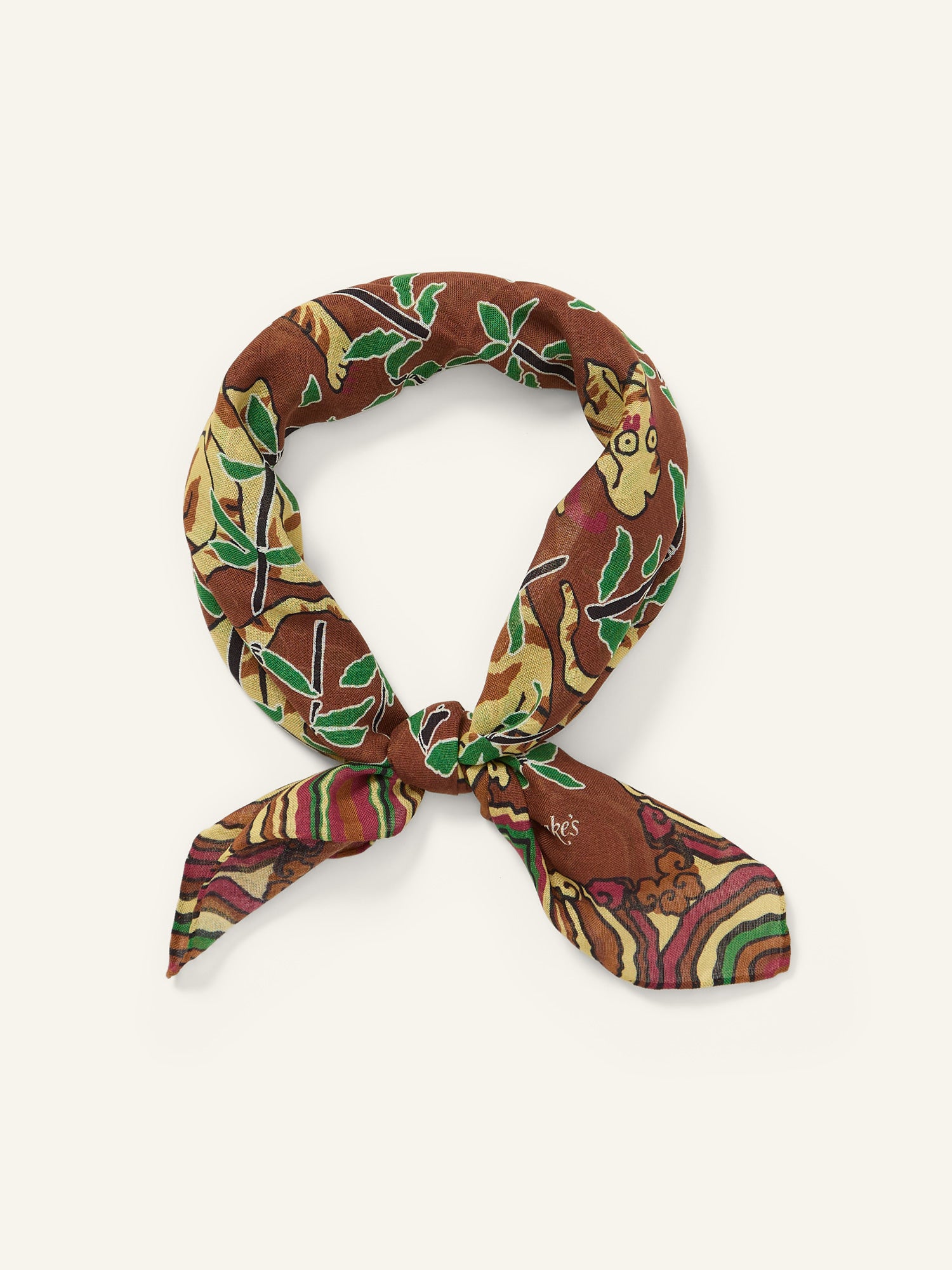 Tiger Print Wool/Silk Bandana Brown