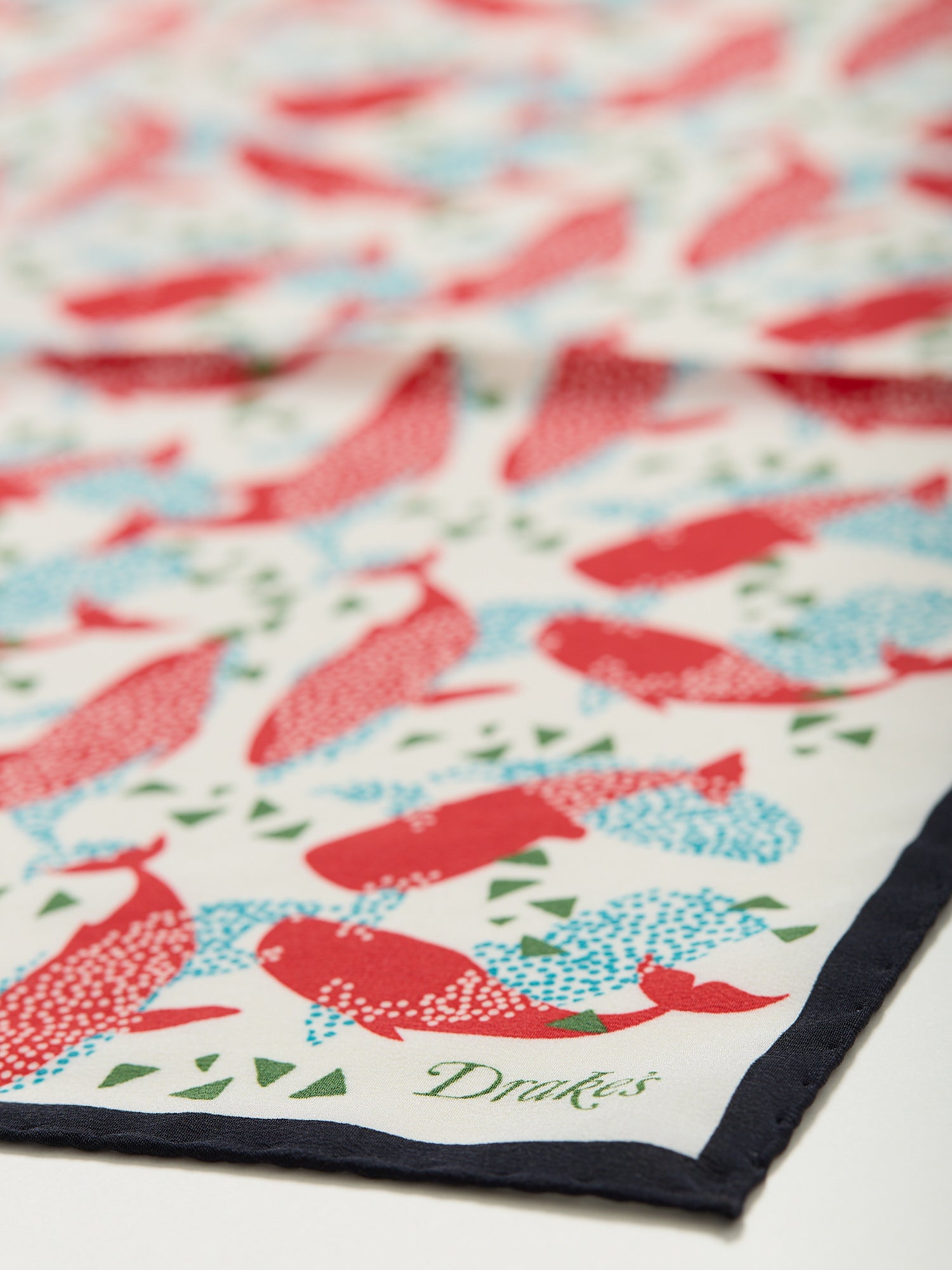 Whale Print Pocket Square Ecru