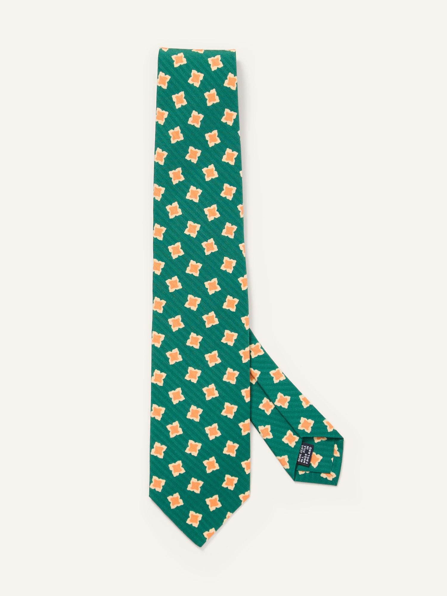 Flower Print Textured Silk Tie Green & Orange