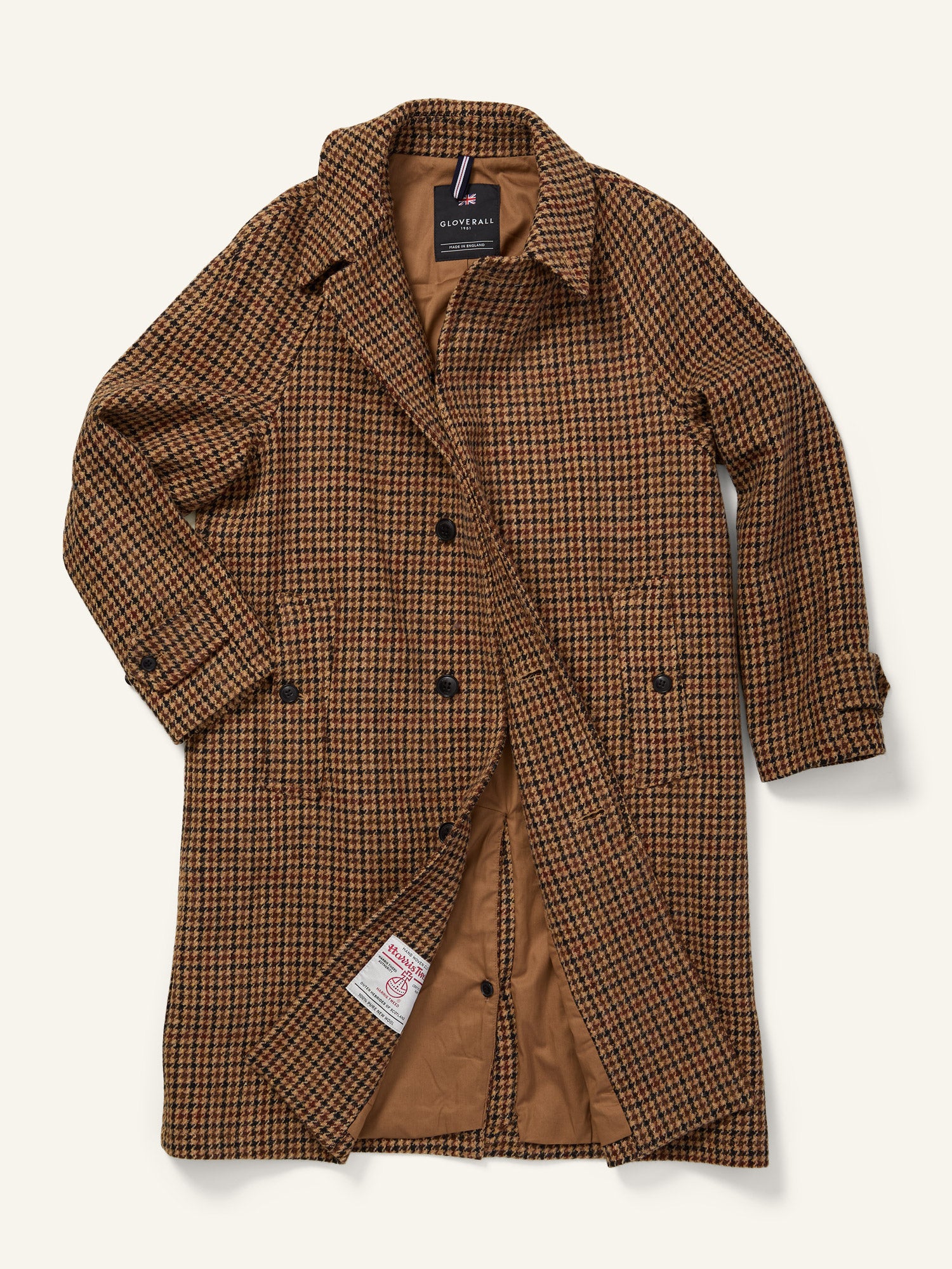 Gloverall Harris Tweed Raglan Coat Brown Gunclub