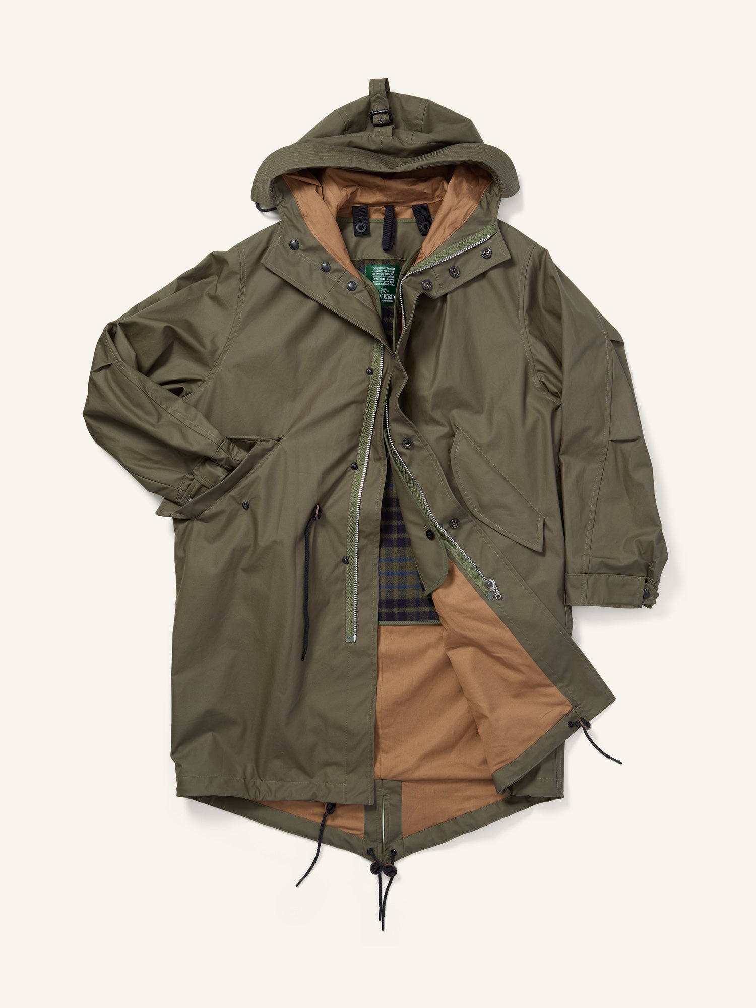 Gloverall Tweed Collab New Fishtail Parka Military Green