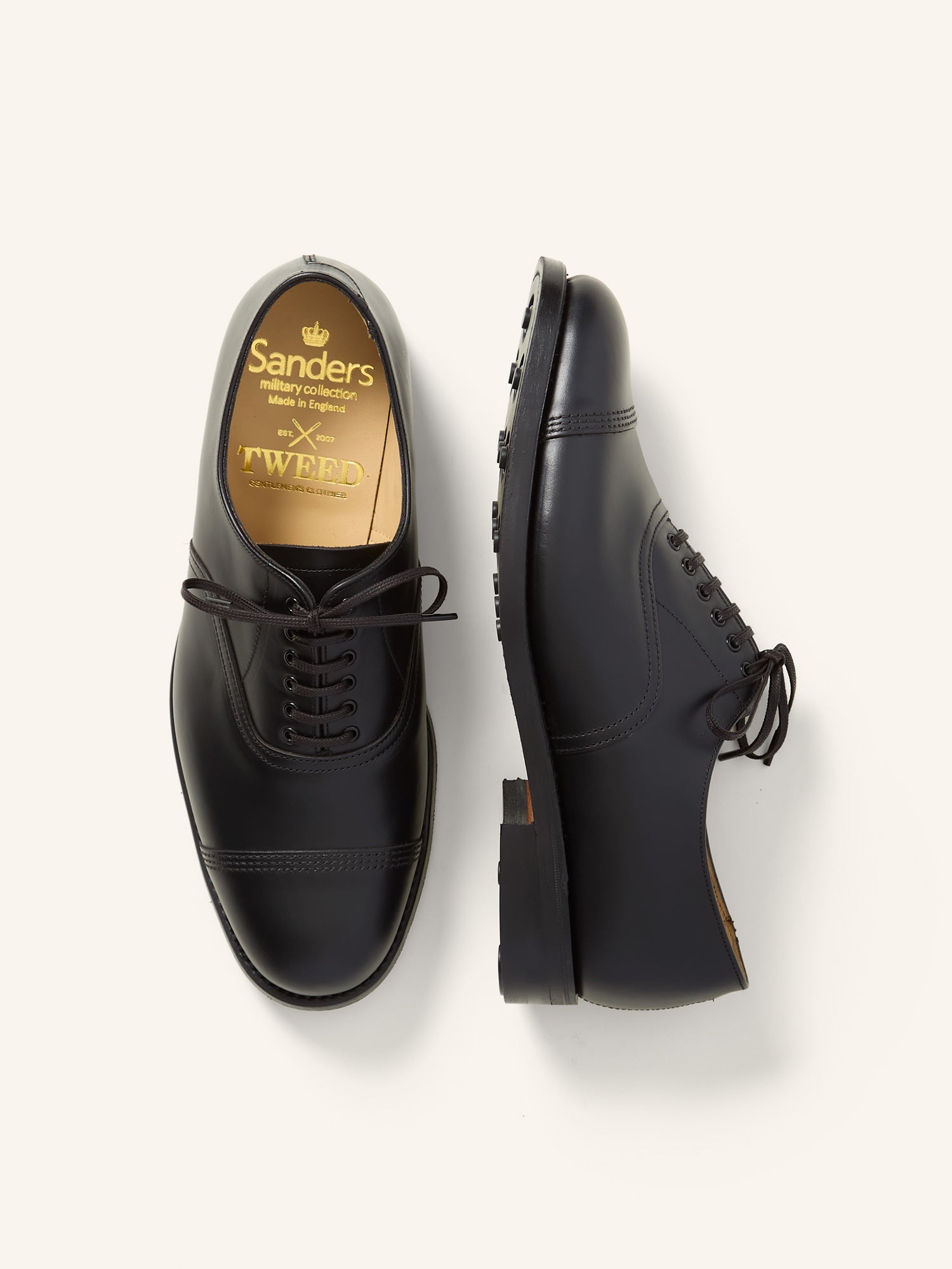 Military Toe Cap Oxford Shoes Black Pull Up