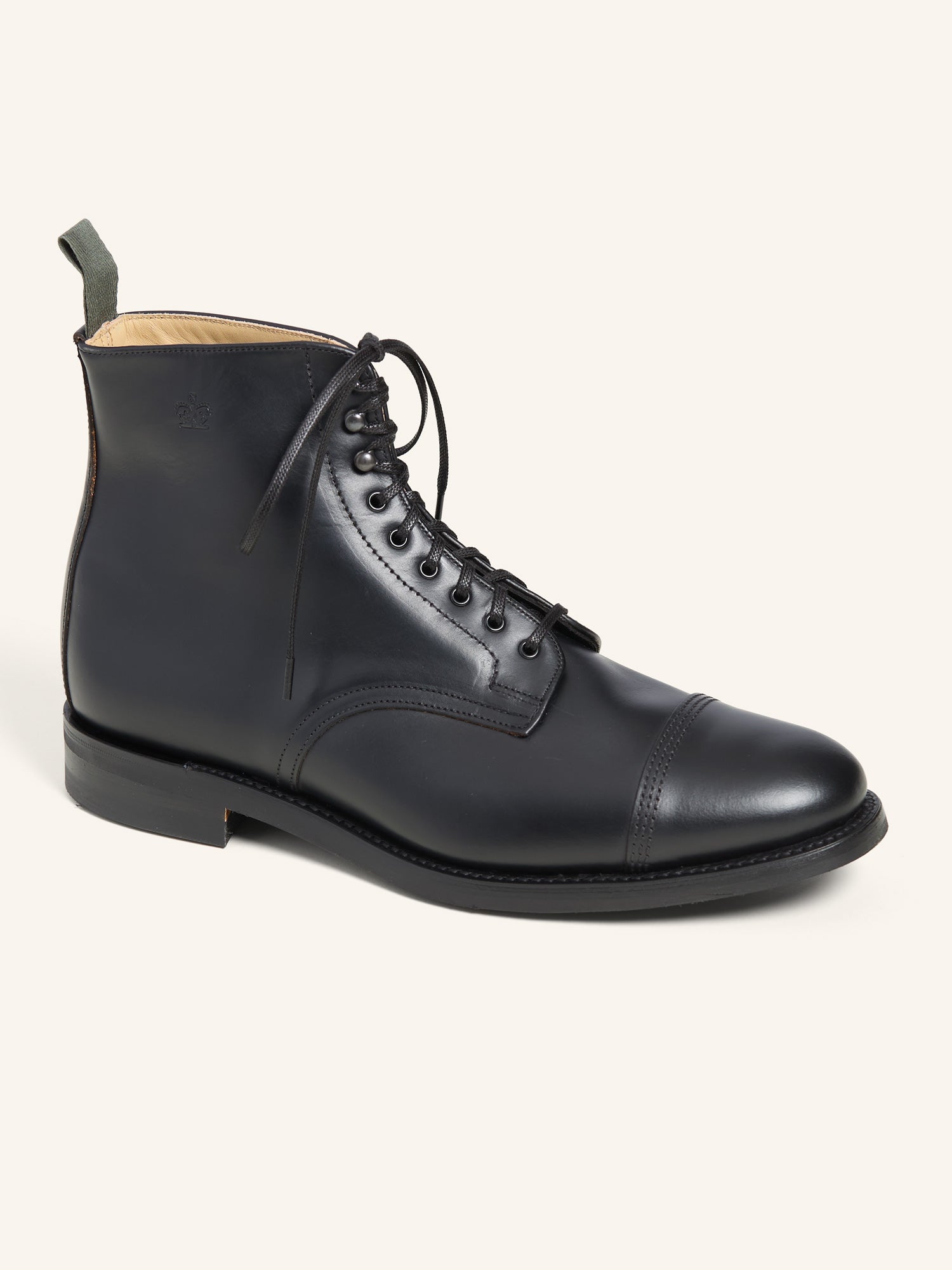 Military Toe Cap Derby Boots Black Pull Up