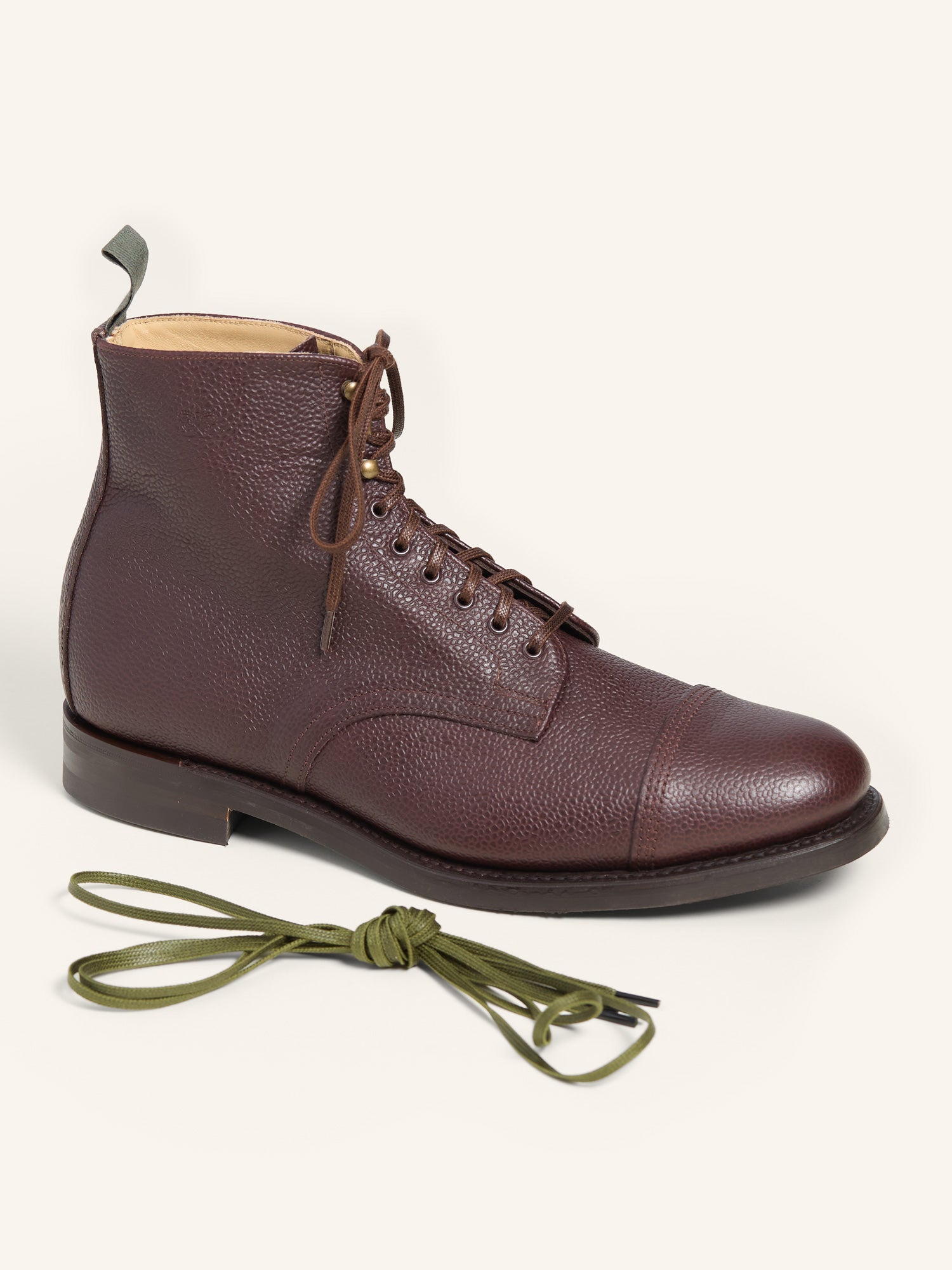 Military Toe Cap Derby Boots Chocolate Grain